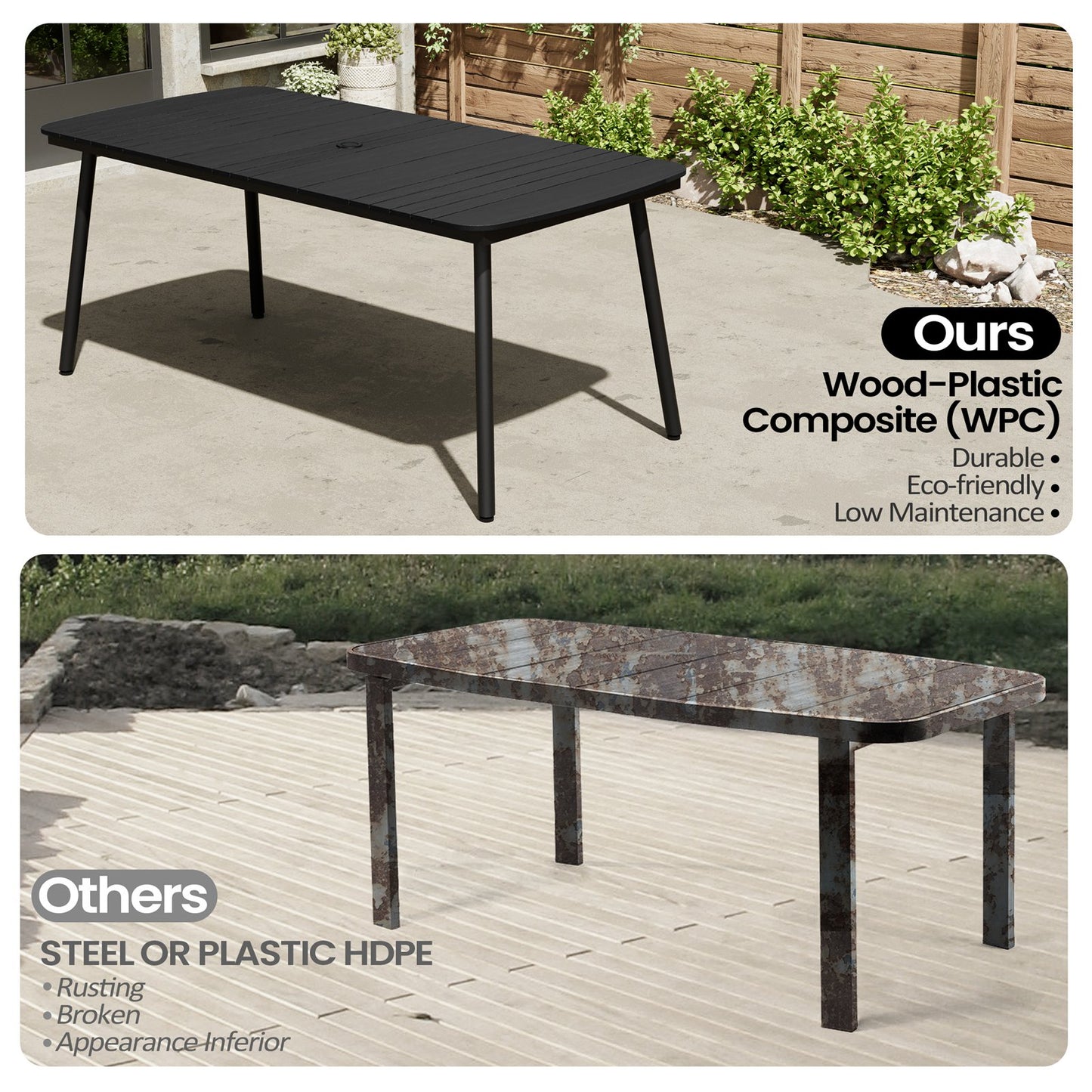 Crestlive Products Outdoor Patio Dining Table Set with Aluminum Frame and Stackable Rectangle Chairs