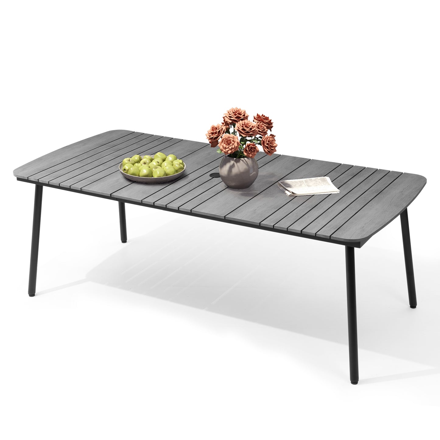 Crestlive Products 82 x 38 in. Aluminum Outdoor Dining Table with Umbrella Hole