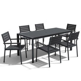 Aluminum Outdoor Dining Set with Umbrella Hole & Stackable Chairs