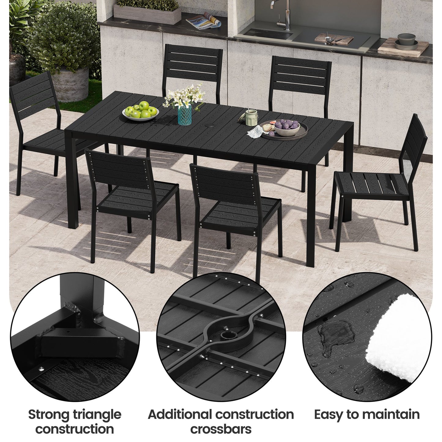 Crestlive Products Patio Dining Table with Umbrella Hole For 6-8 People