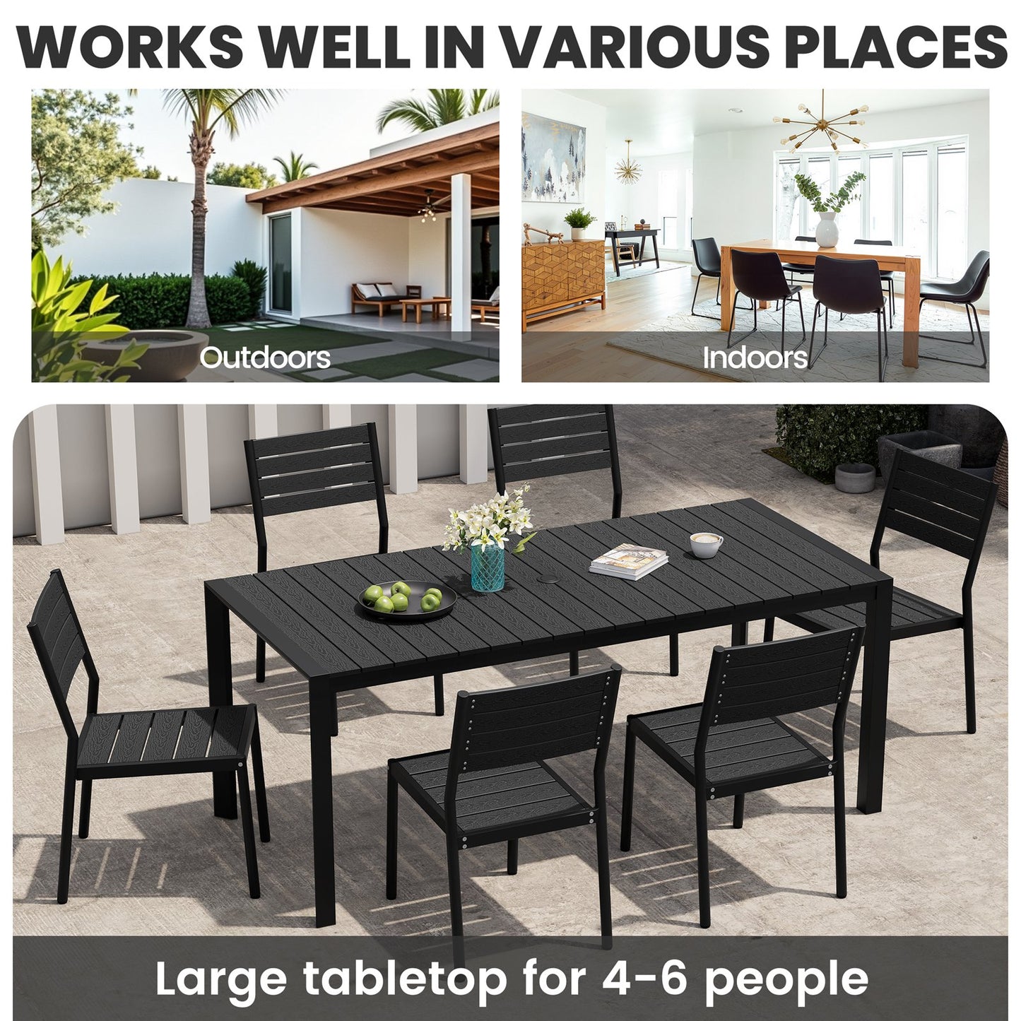 Crestlive Products Patio Dining Table with Umbrella Hole For 6-8 People