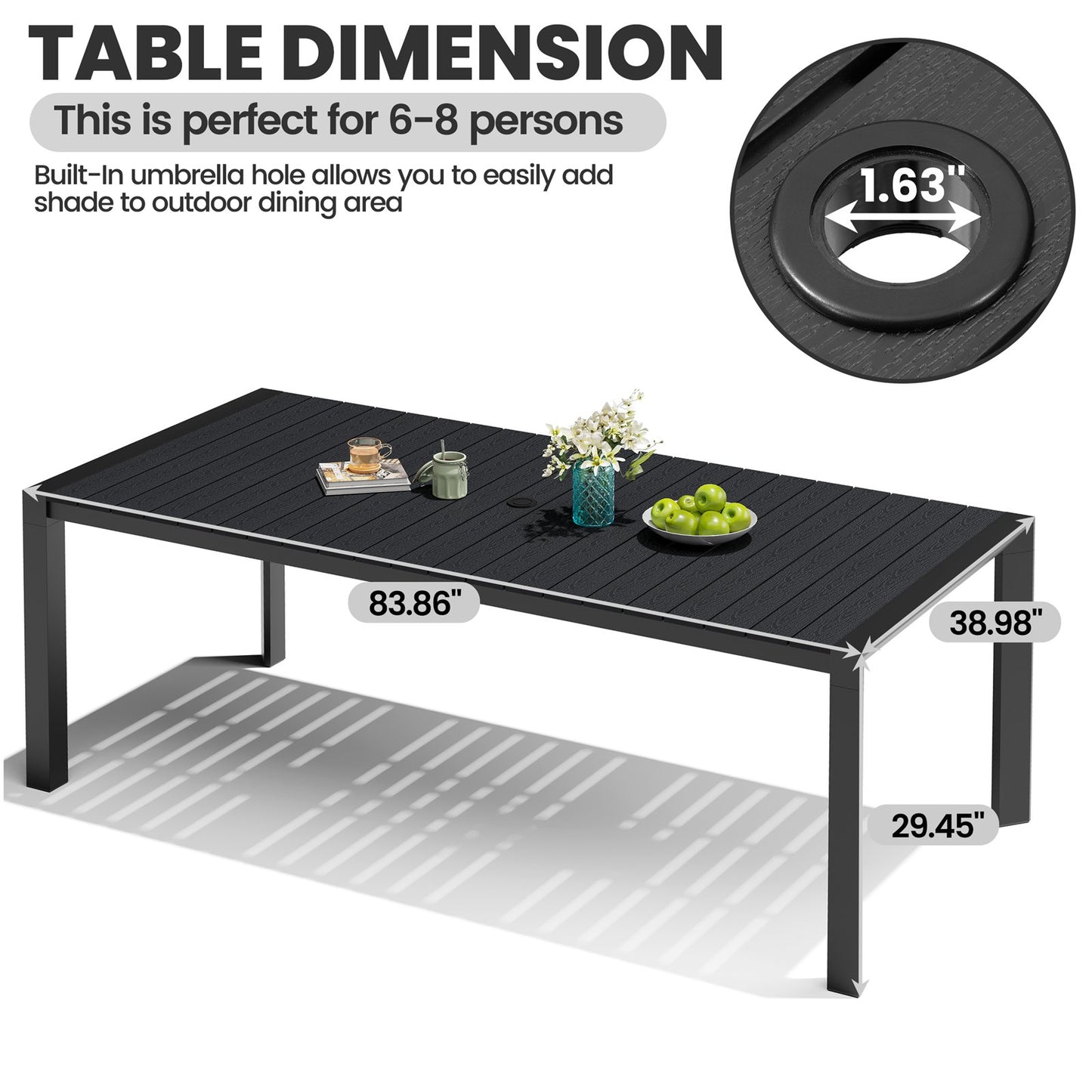 Crestlive Products 7-Piece Outdoor Aluminum Patio Dining Set with Umbrella Hole Table and Stackable Armrest Chairs