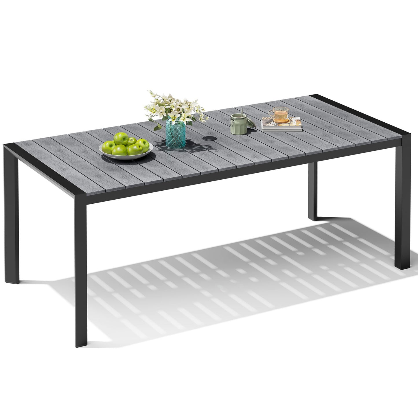 Crestlive Products Patio Dining Table with Umbrella Hole For 6-8 People