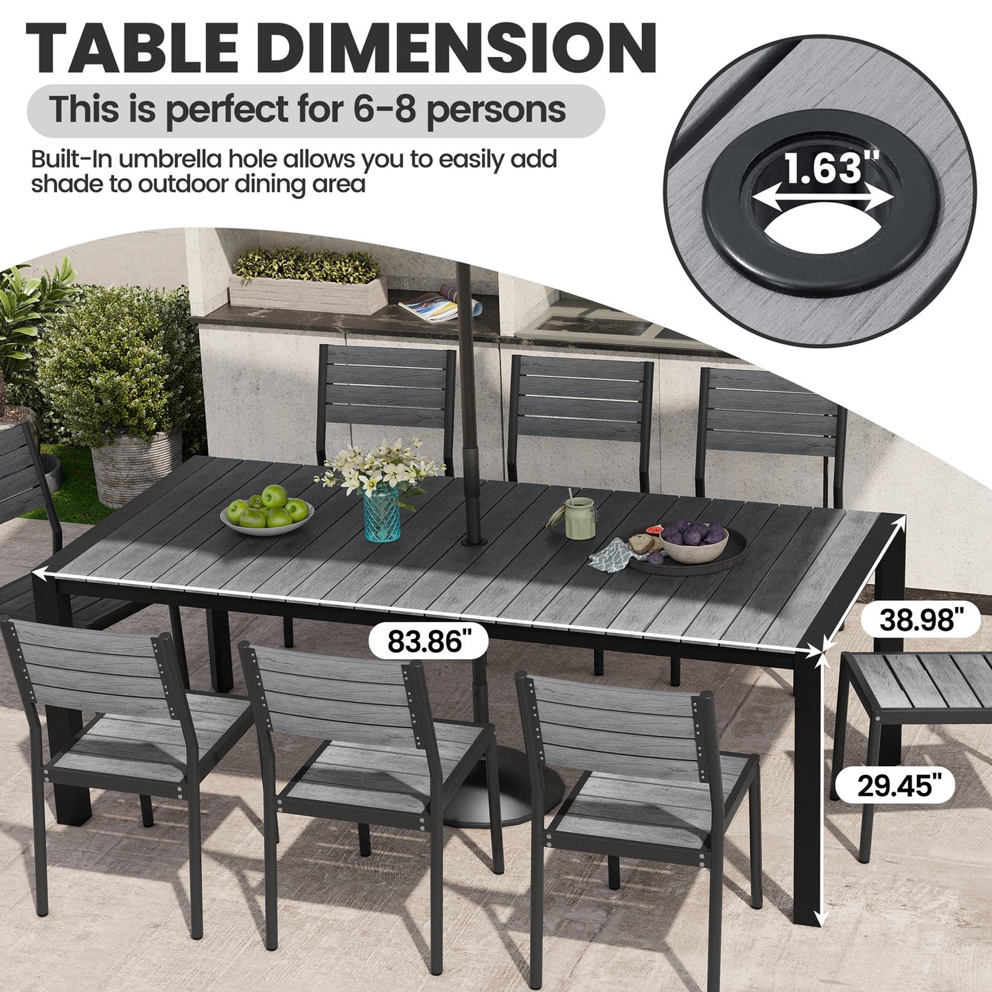 Crestlive Products 84 x 39 in. Rectangular Aluminum Outdoor Dining Table with Umbrella Hole