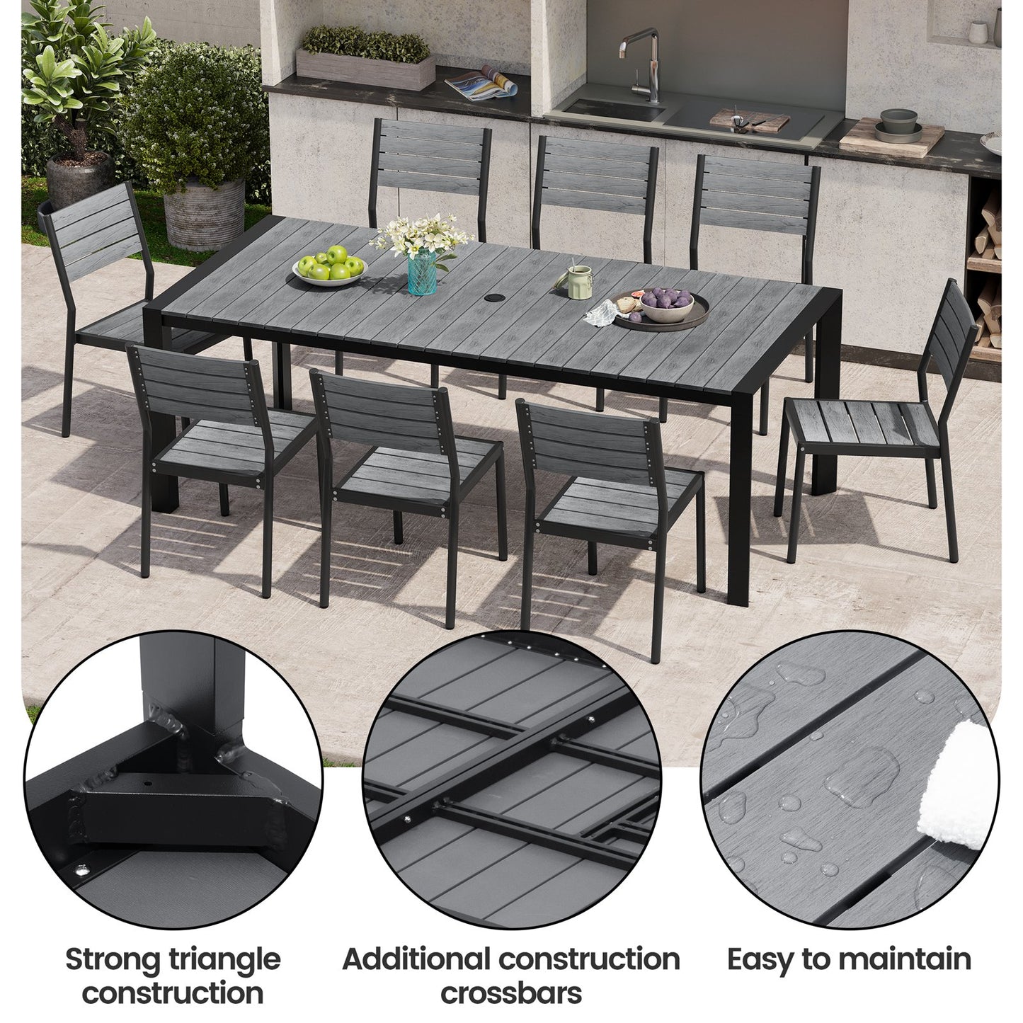 Crestlive Products 84 x 39 in. Rectangular Aluminum Outdoor Dining Table with Umbrella Hole