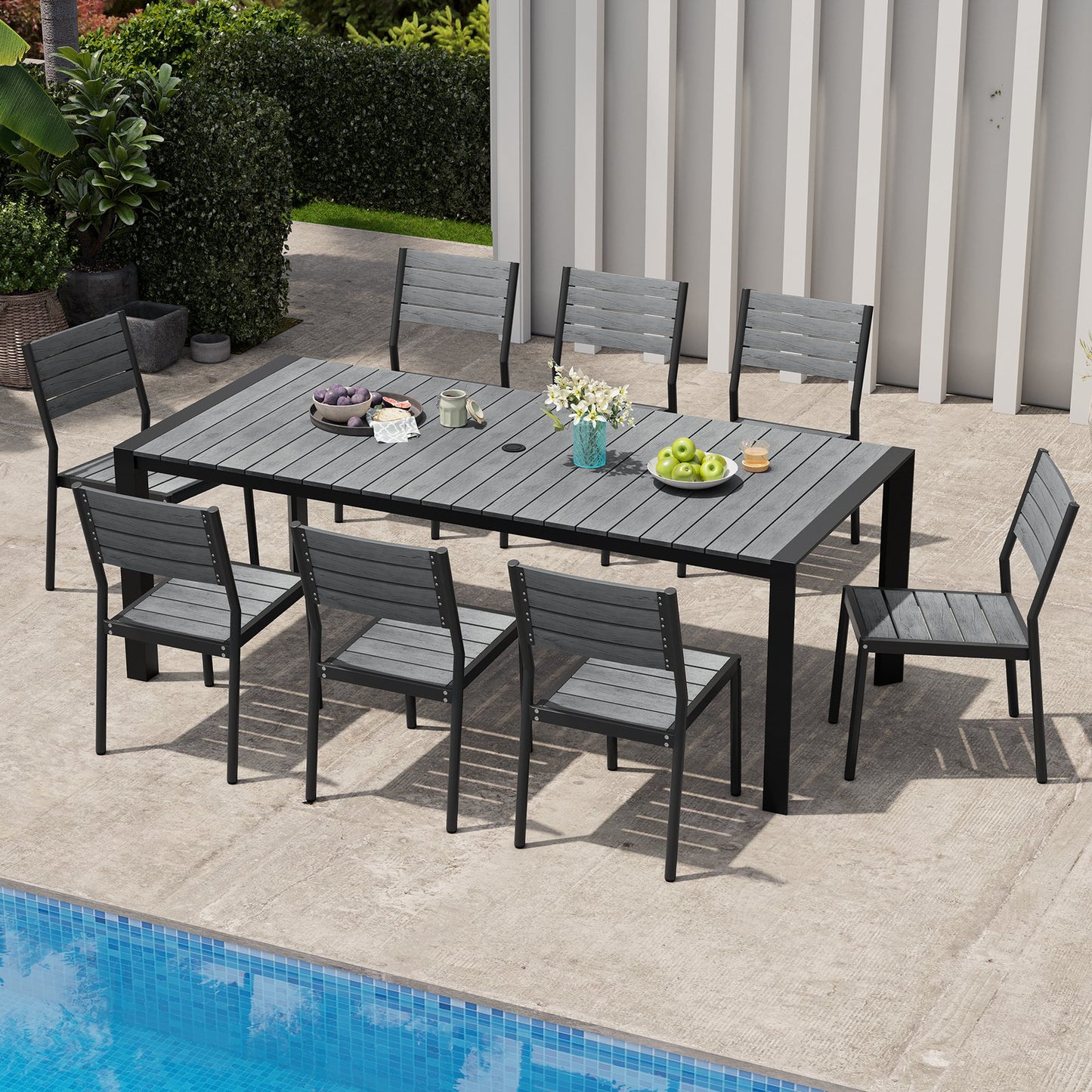 Crestlive Products 84 x 39 in. Rectangular Aluminum Outdoor Dining Table with Umbrella Hole