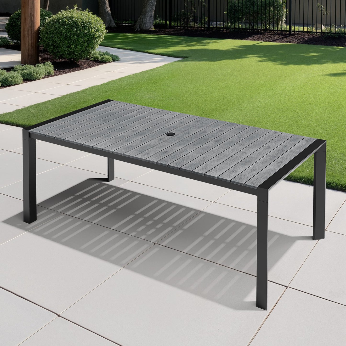 Crestlive Products 84 x 39 in. Rectangular Aluminum Outdoor Dining Table with Umbrella Hole