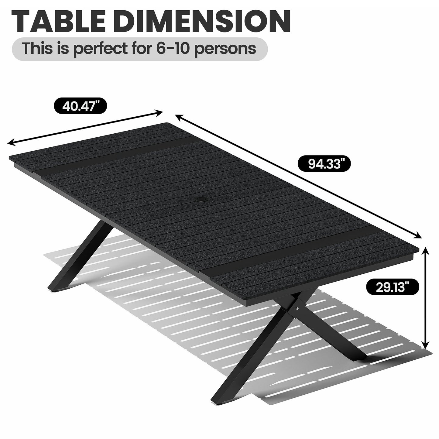 Crestlive Products Patio Dining Table with Umbrella Hole For 6-8 People