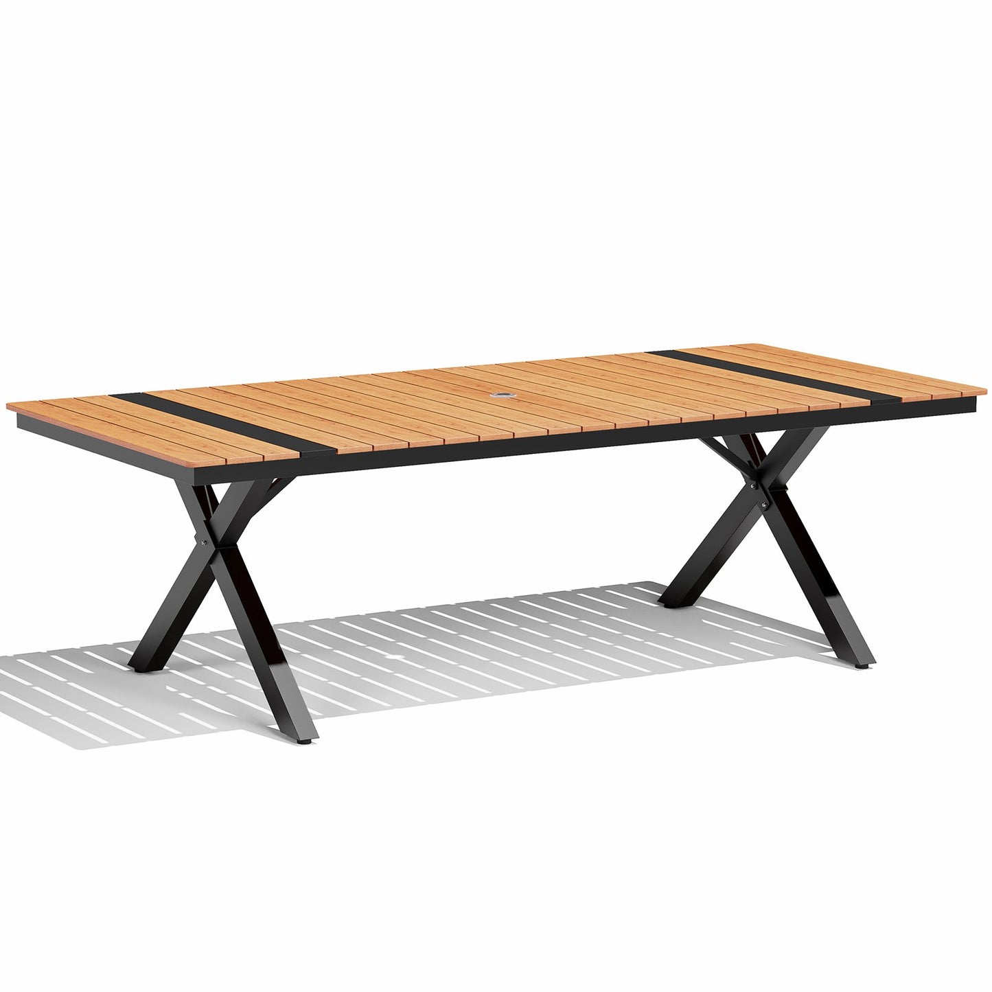 Crestlive Products Outdoor Aluminum Patio Dining Table for 6-12 with Umbrella Hole Waterproof Wood-Like Tabletop