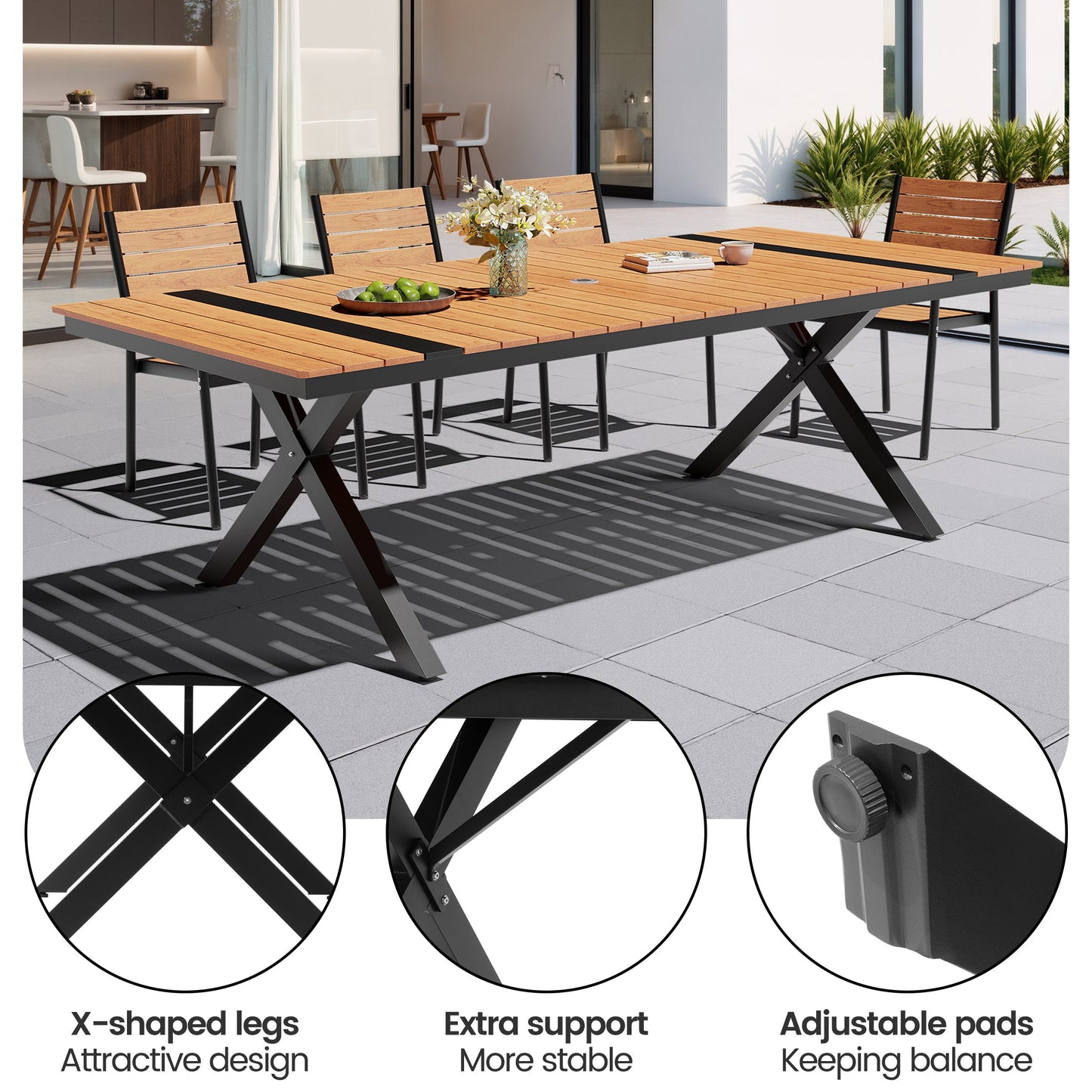 Crestlive Products Outdoor Dining Set Aluminum Table with Cushioned PE Rattan Chairs
