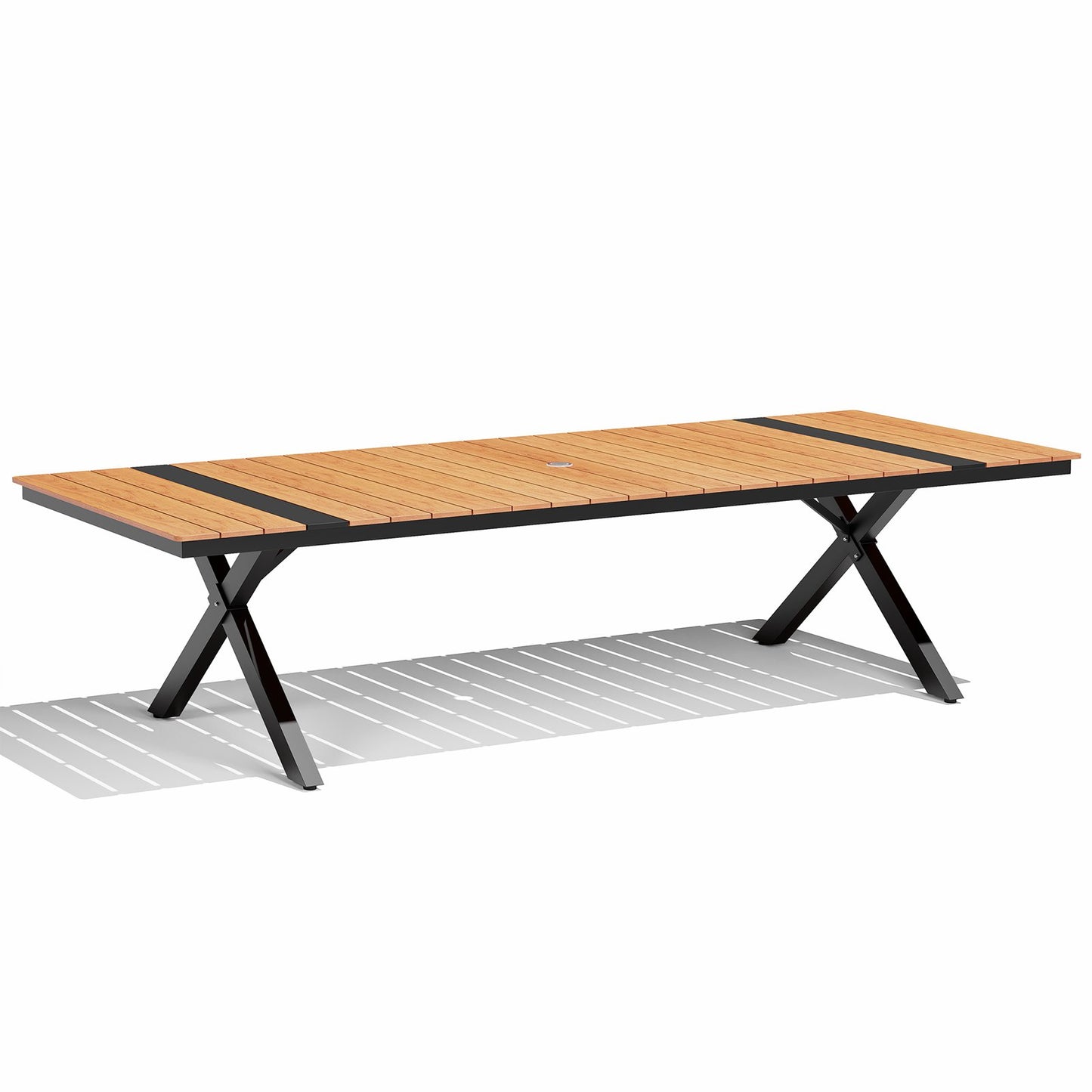 Crestlive Products Outdoor Aluminum Patio Dining Table for 6-12 with Umbrella Hole Waterproof Wood-Like Tabletop