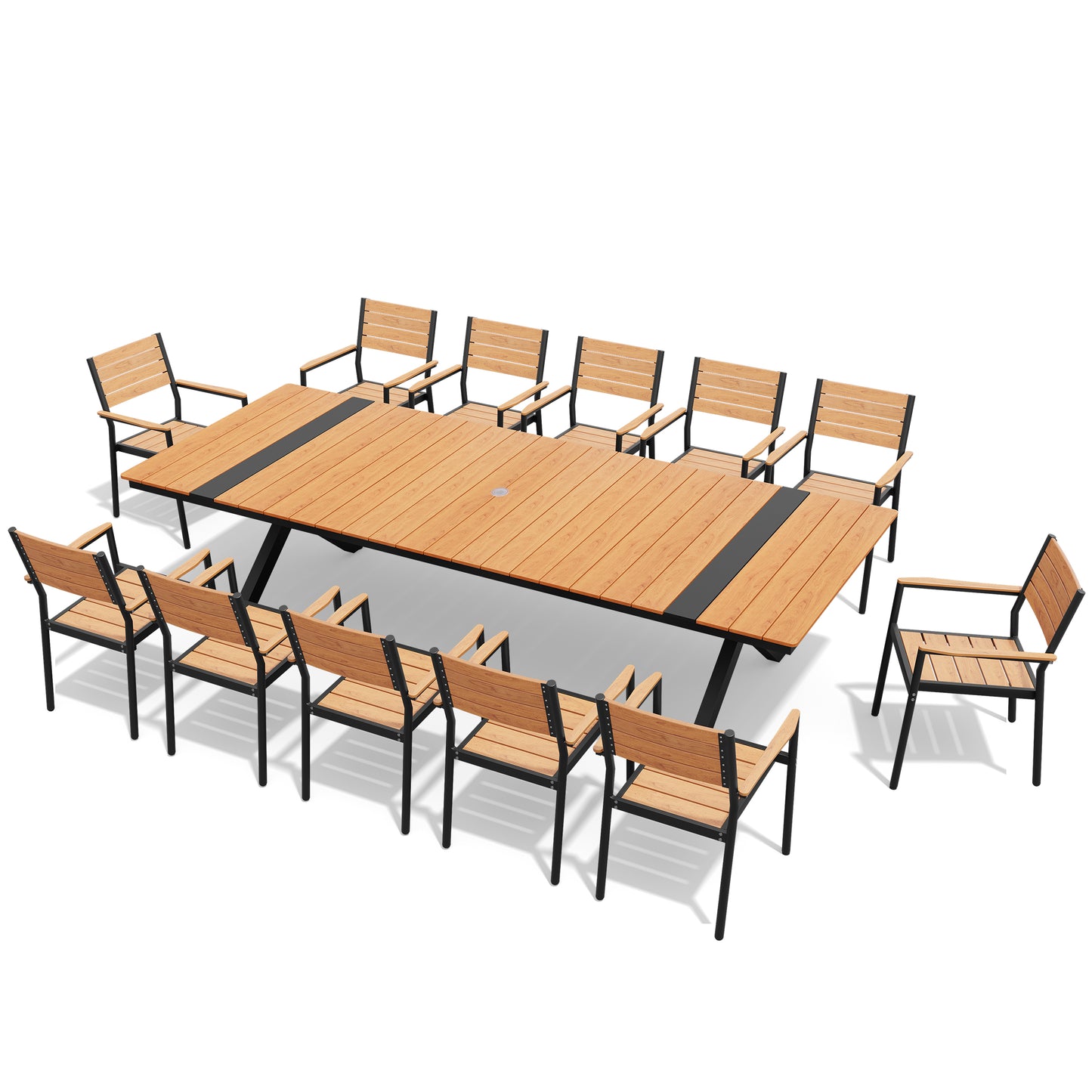 Crestlive Products Rectangular Aluminum Outdoor Dining Table with Umbrella Hole Outdoor with Stackable Dining Chair