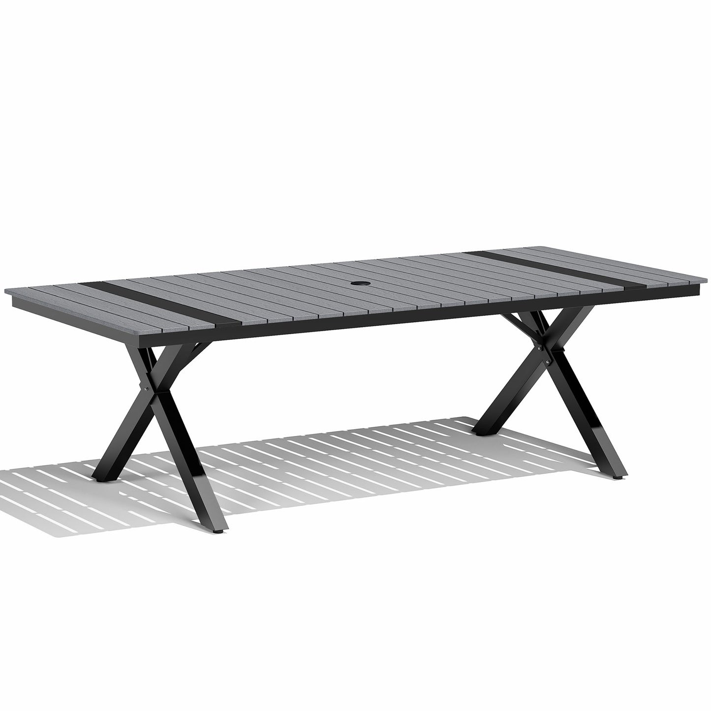 Crestlive Products Outdoor Aluminum Patio Dining Table for 6-12 with Umbrella Hole Waterproof Wood-Like Tabletop