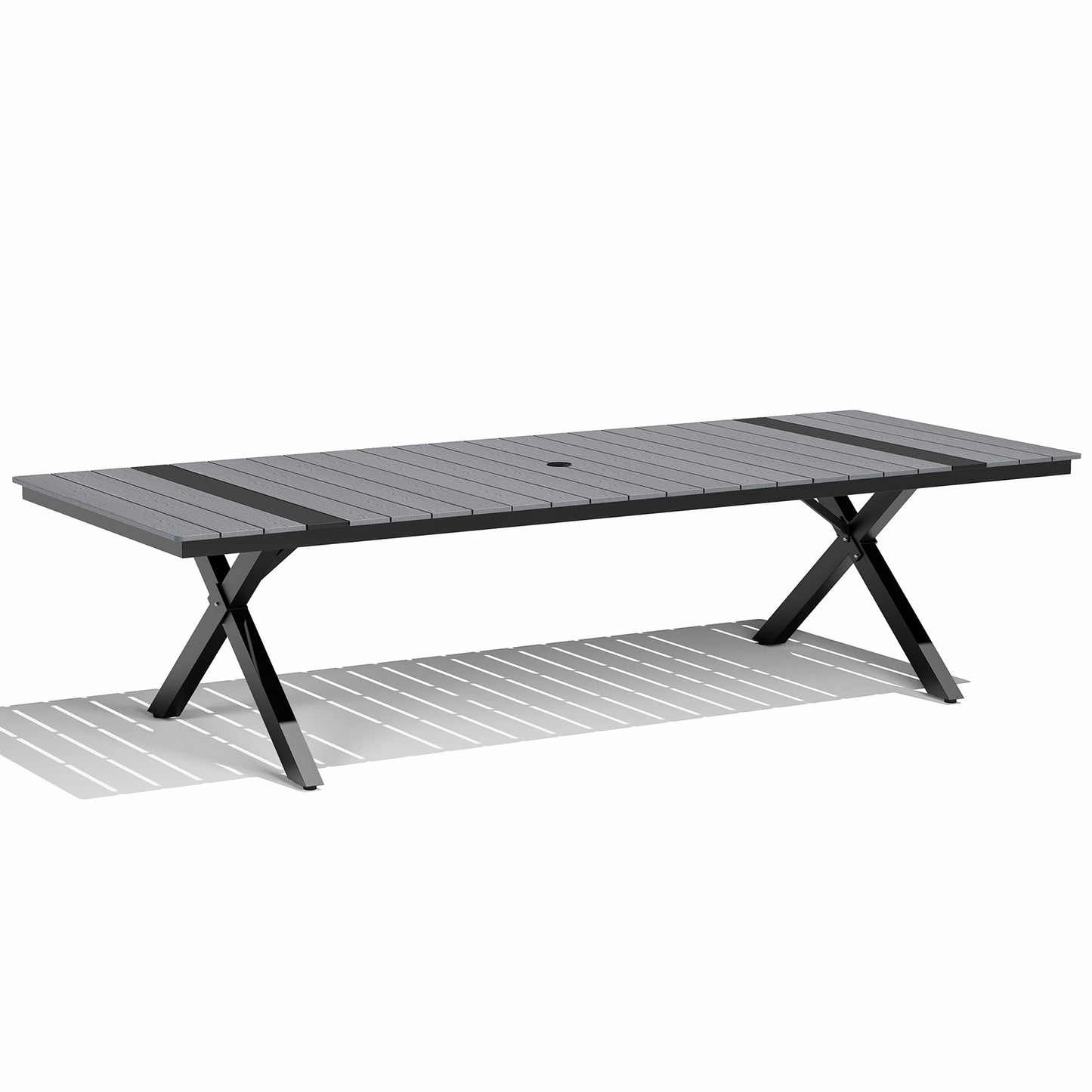 Crestlive Products Outdoor Aluminum Patio Dining Table for 6-12 with Umbrella Hole Waterproof Wood-Like Tabletop