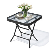 Crestlive Products 18 x 18 in. Foldable Metal Frame Square Glass Top Outdoor Side Table