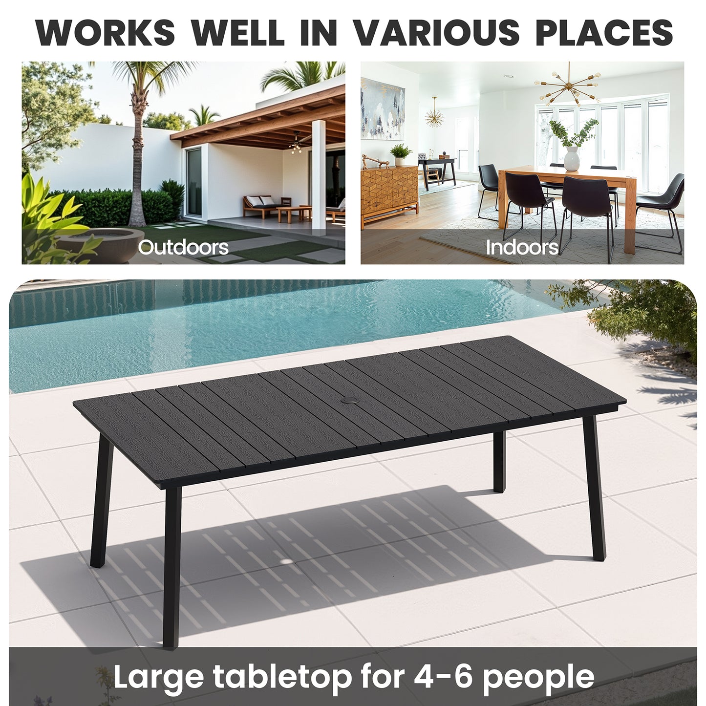 Crestlive Products 71 x 33 in. Rectangle Outdoor Patio Dining Table with Umbrella Hole