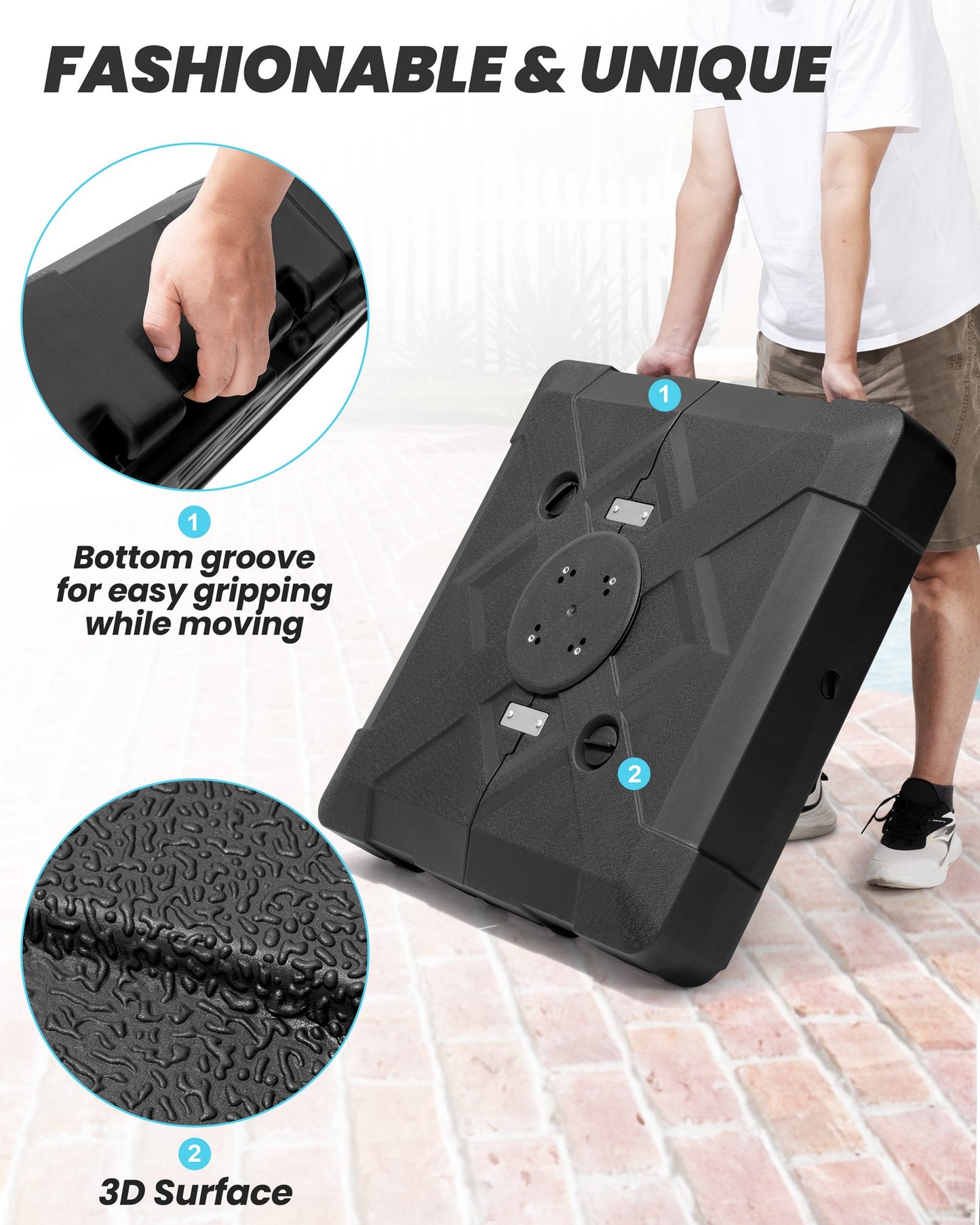 Crestlive Products 220lbs Sand Water Filled Square 3D Surface Cantilever Offset Umbrella Base with Wheels