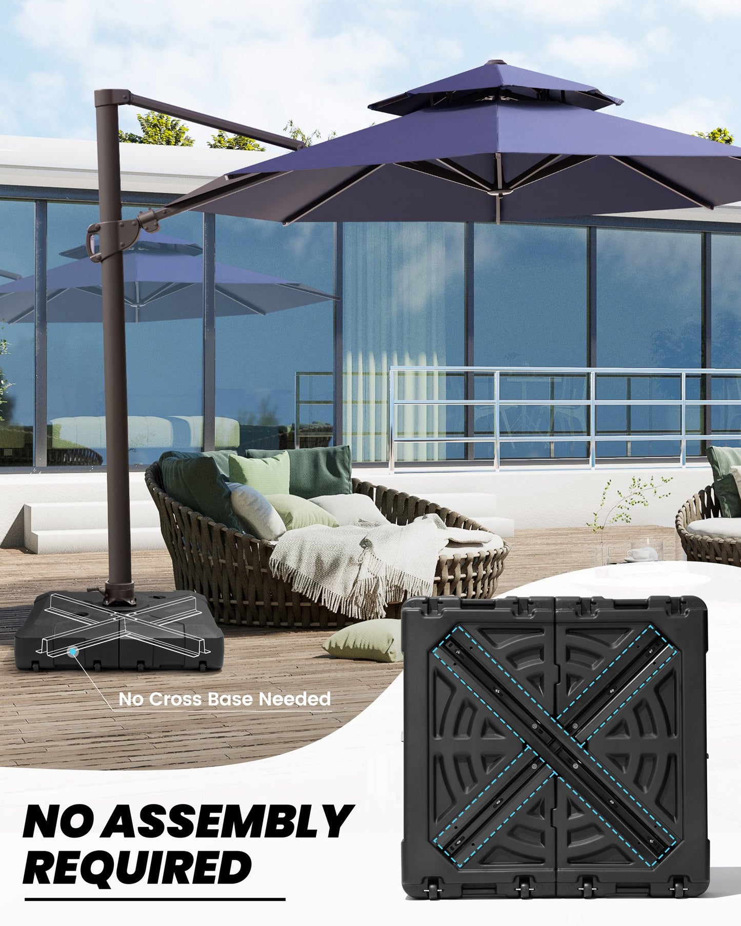 Crestlive Products 220lbs Sand Water Filled Square 3D Surface Cantilever Offset Umbrella Base with Wheels