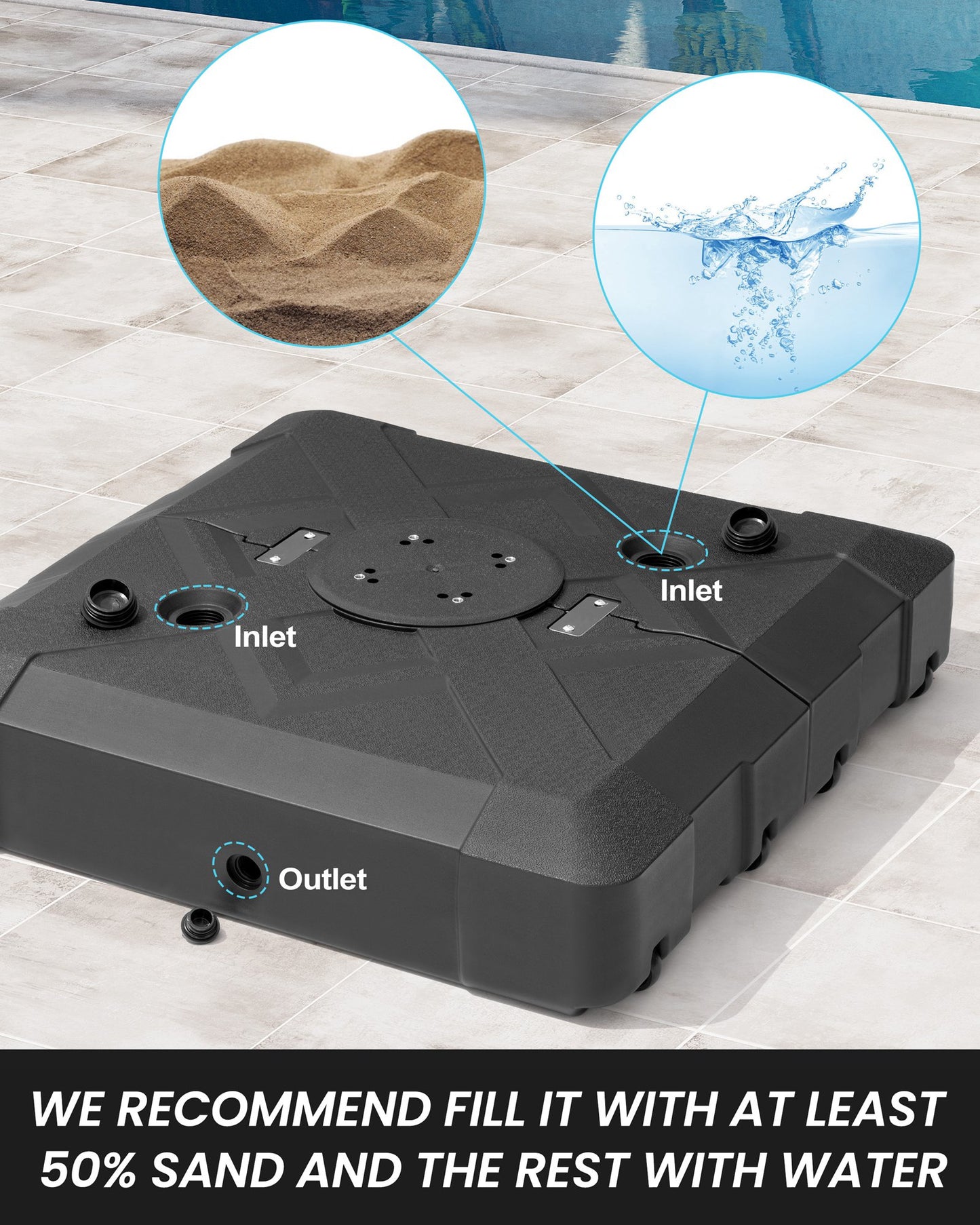Crestlive Products 220lbs Sand Water Filled Square 3D Surface Cantilever Offset Umbrella Base with Wheels