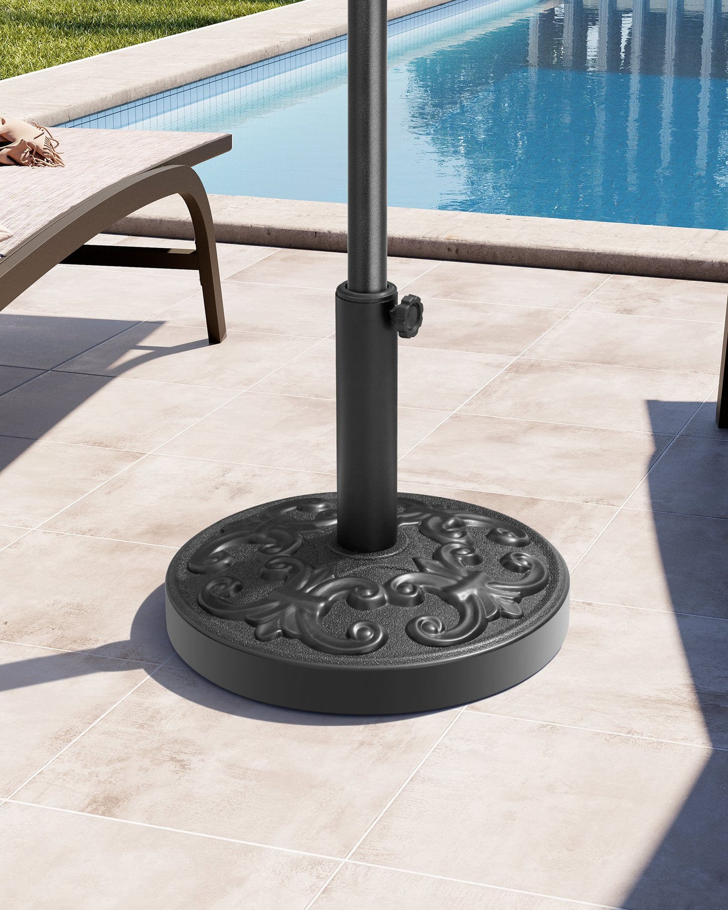 Crestlive Products Heavy Duty Round Cement Patio Umbrella Base with Floral Pattern