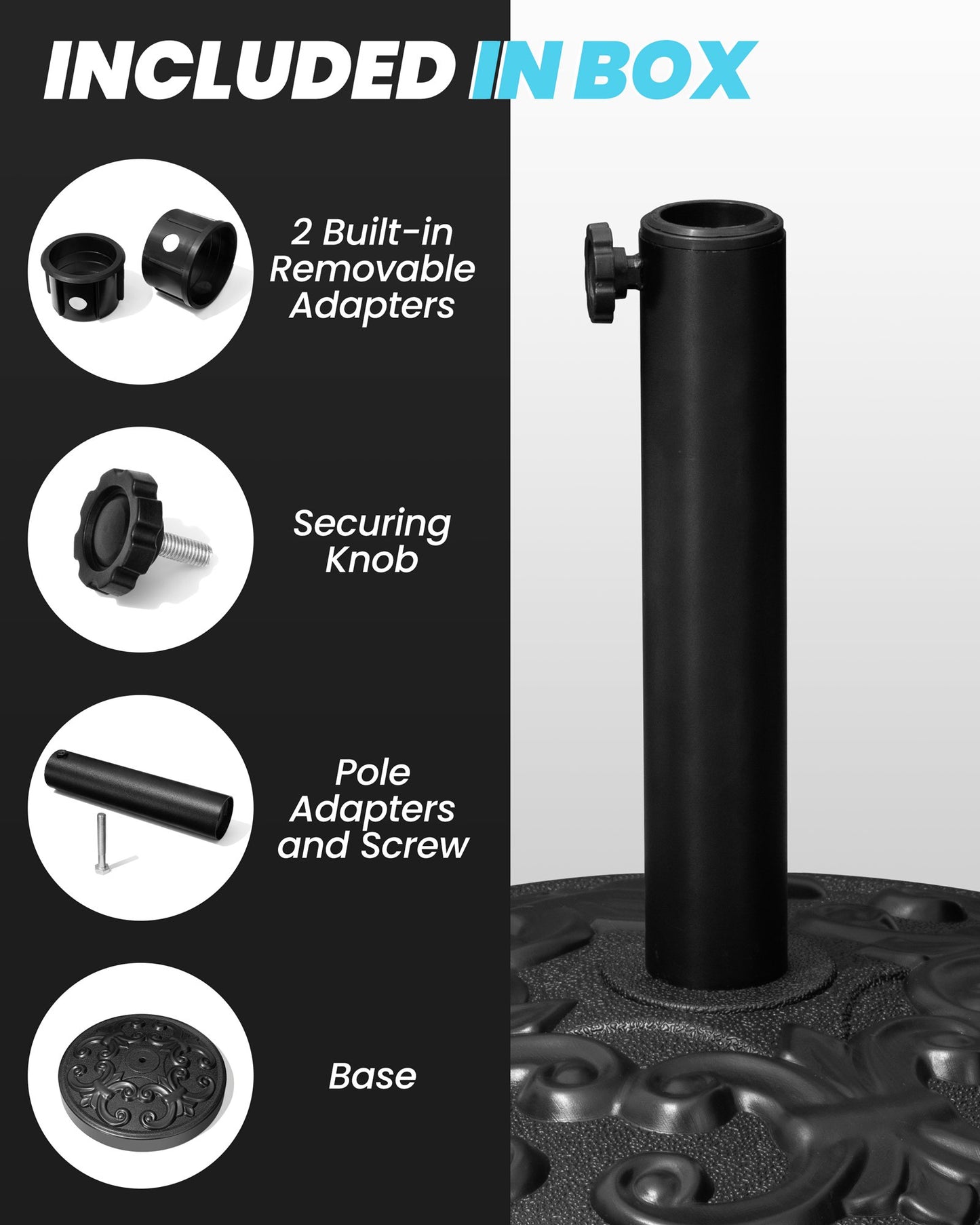Crestlive Products Heavy Duty Round Cement Patio Umbrella Base with Floral Pattern