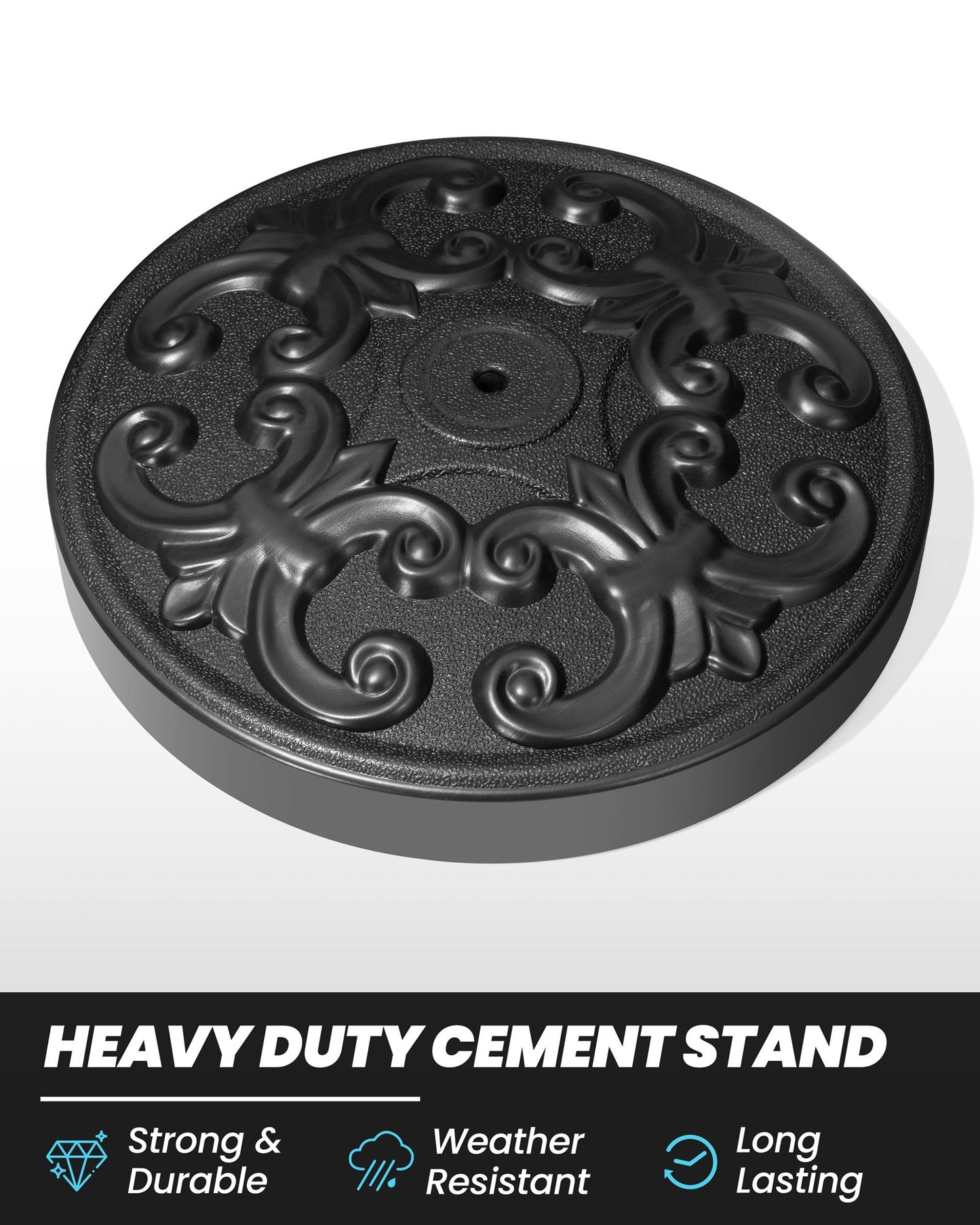 Crestlive Products Heavy Duty Round Cement Patio Umbrella Base with Floral Pattern