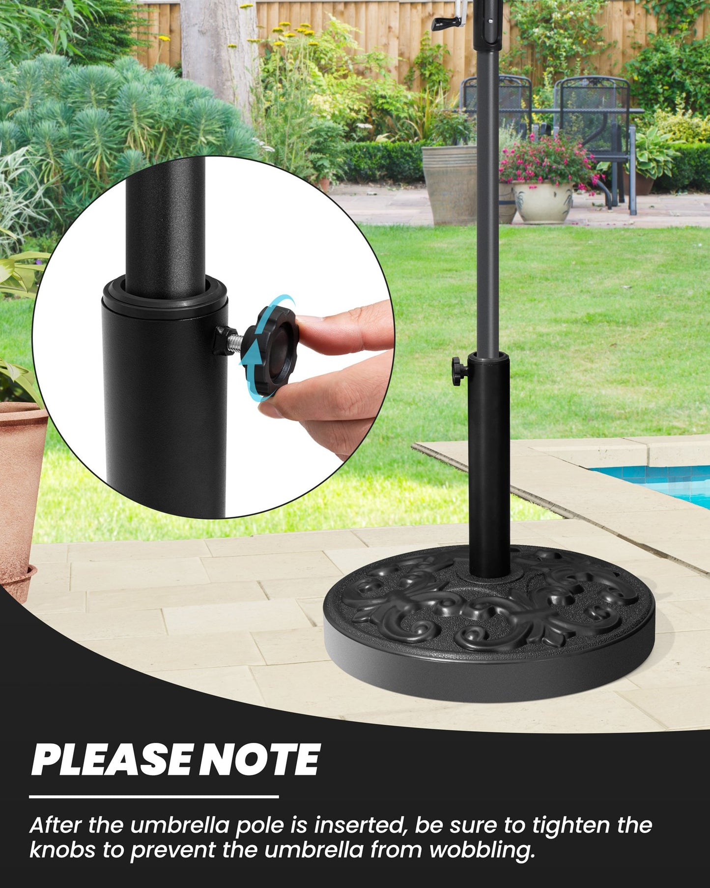 Crestlive Products Heavy Duty Round Cement Patio Umbrella Base with Floral Pattern