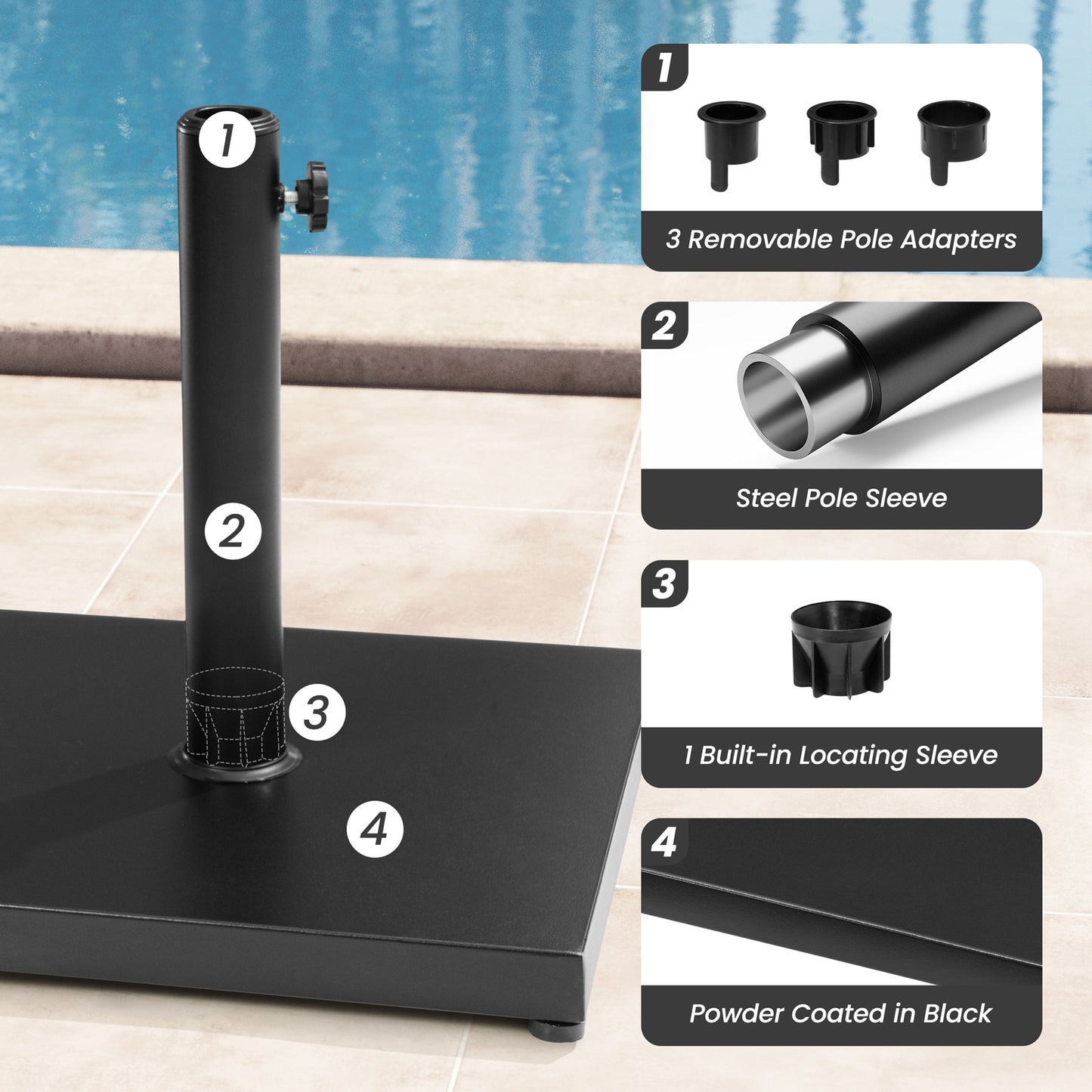 Crestlive Products Square Weighted Umbrella Base Stand Cement Concrete Steel for Outdoor Market Umbrella