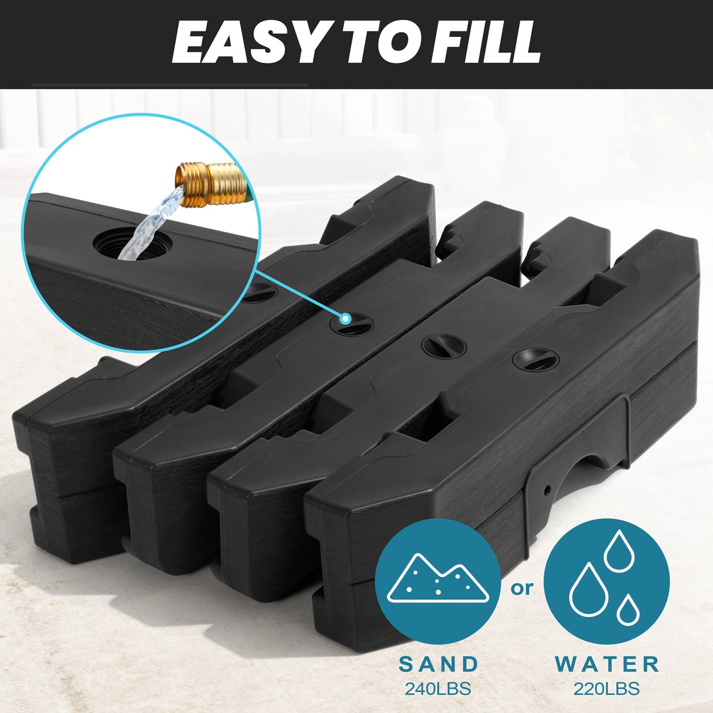 Crestlive Products 4-Piece Heavy Duty 240lbs Fillable Water & Sand Square Cantilever Umbrella Base