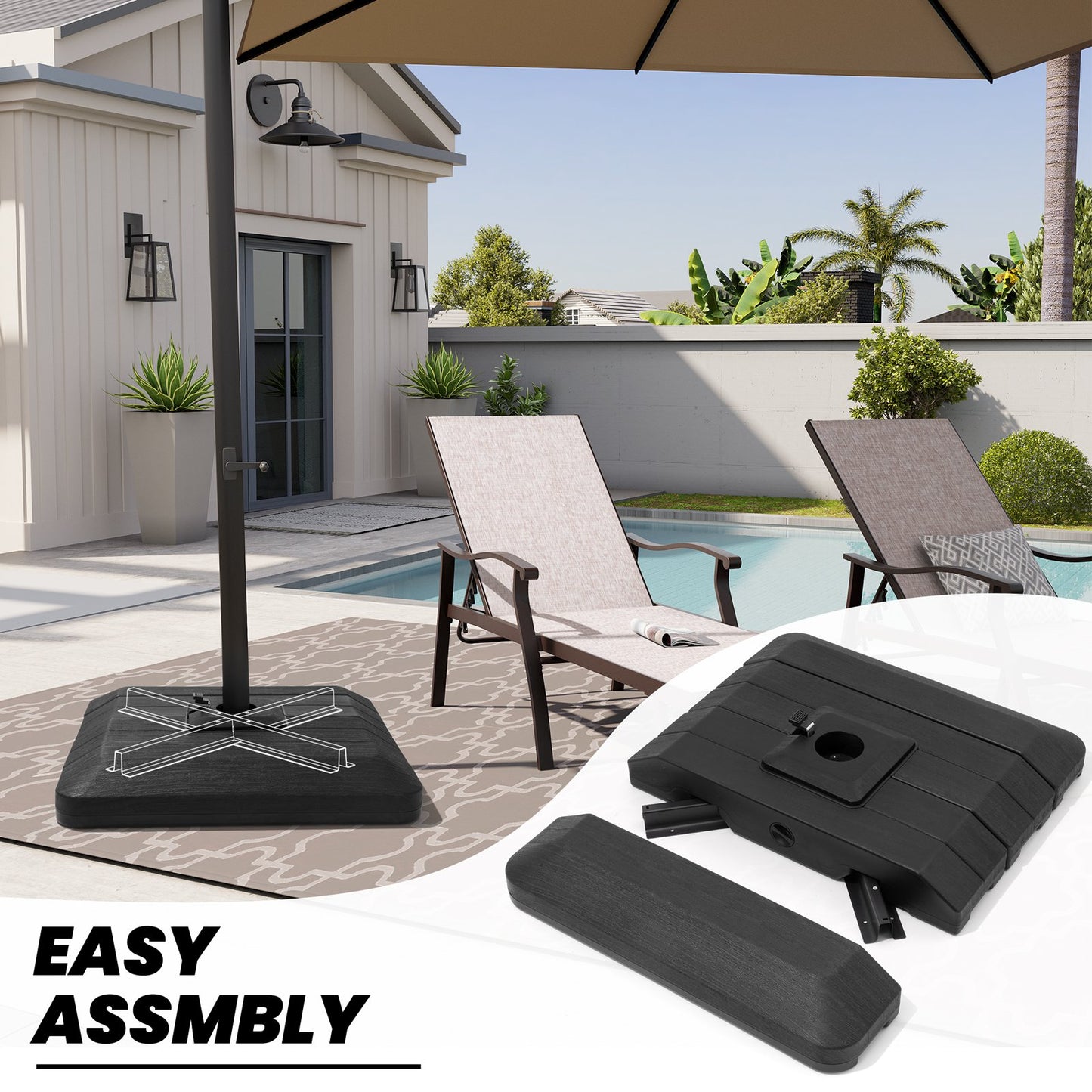 Crestlive Products 4-Piece Heavy Duty 240lbs Fillable Water & Sand Square Cantilever Umbrella Base