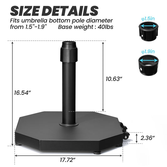 Crestlive Products 40 Lb. Cement Patio Market Umbrella Base With Wheels