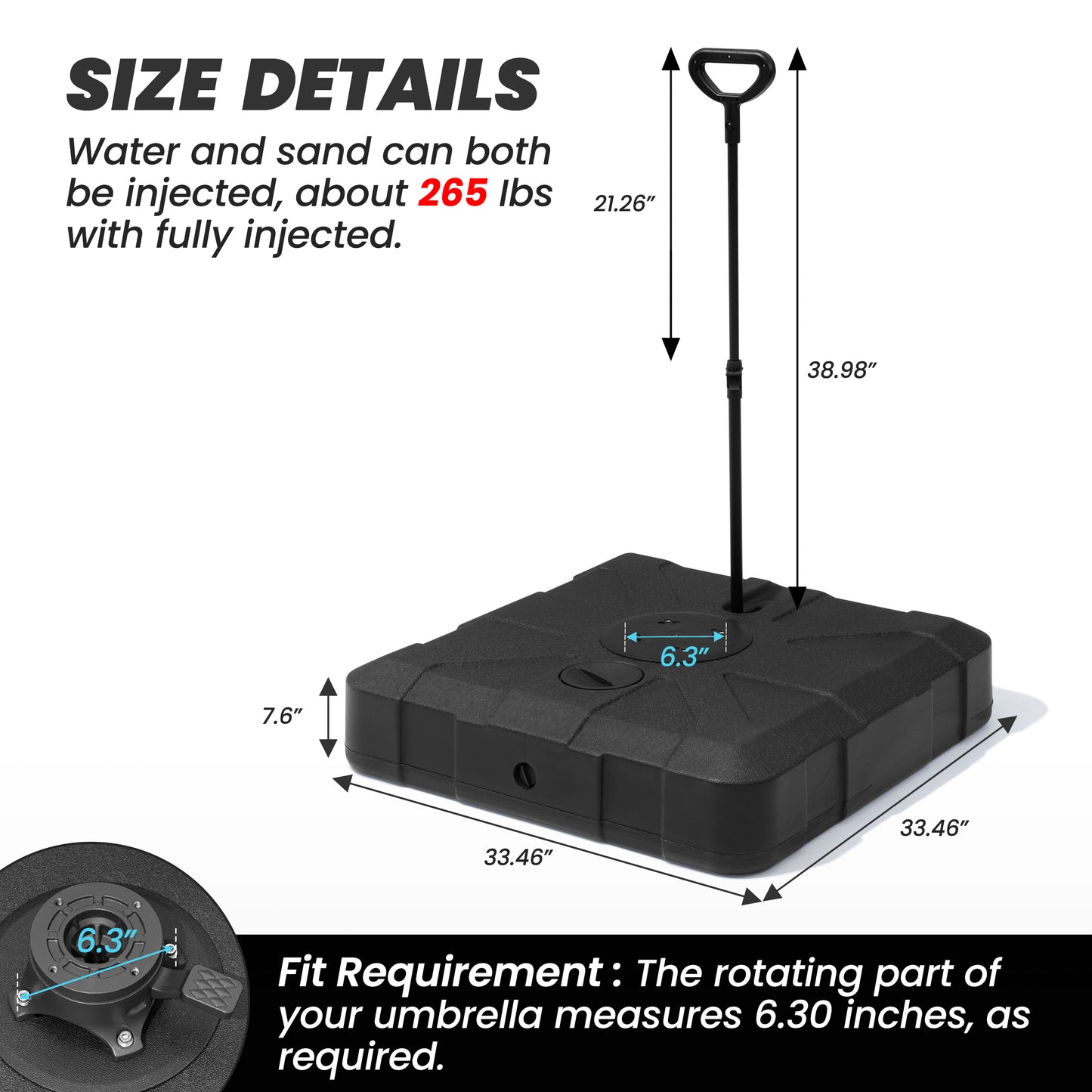 Crestlive Products Heavy Duty Fillable Patio Umbrella Base Stand with Wheels 33.5 x 33.5 inch