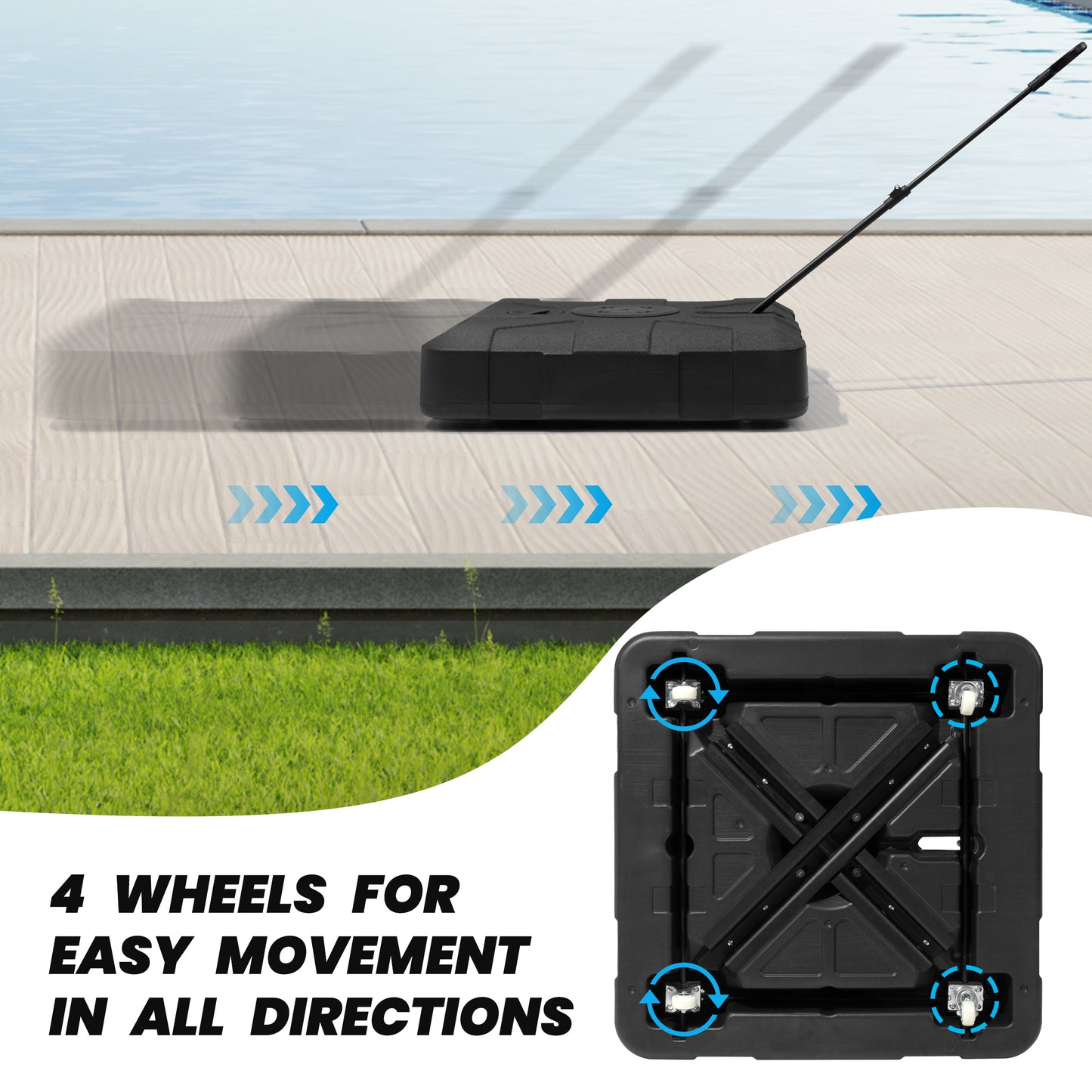 Crestlive Products Heavy Duty Fillable Patio Umbrella Base Stand with Wheels 33.5 x 33.5 inch