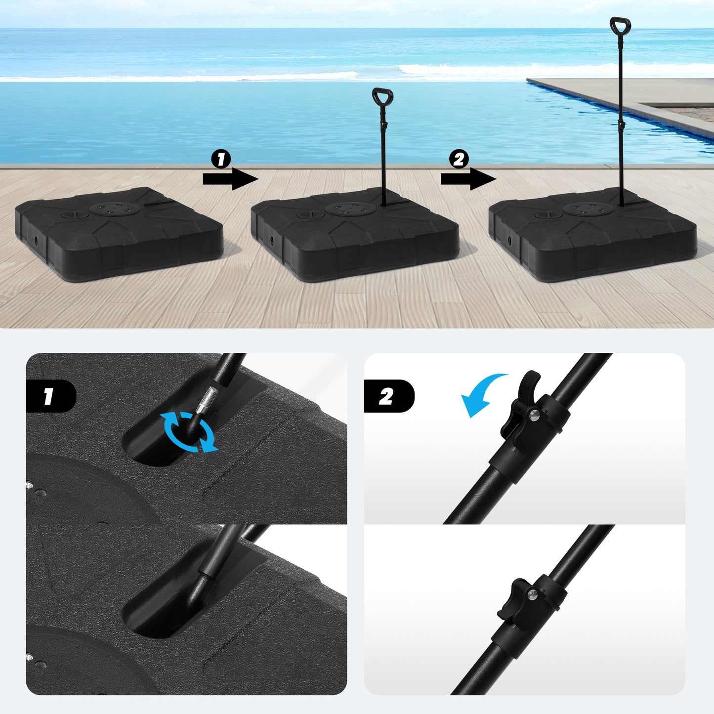 Crestlive Products Heavy Duty Fillable Patio Umbrella Base Stand with Wheels 33.5 x 33.5 inch
