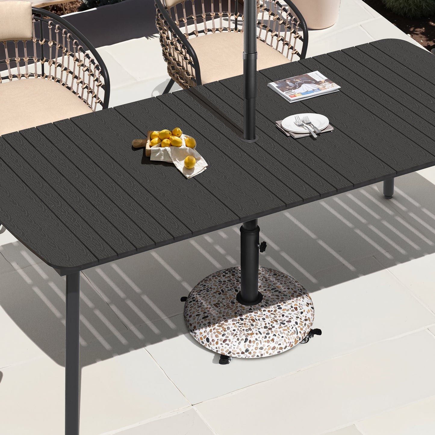 CrestliveProducts 45LBS Outdoor Patio Umbrella Stand Concrete-cobble Finish Swivel Wheels Adjustable Knob