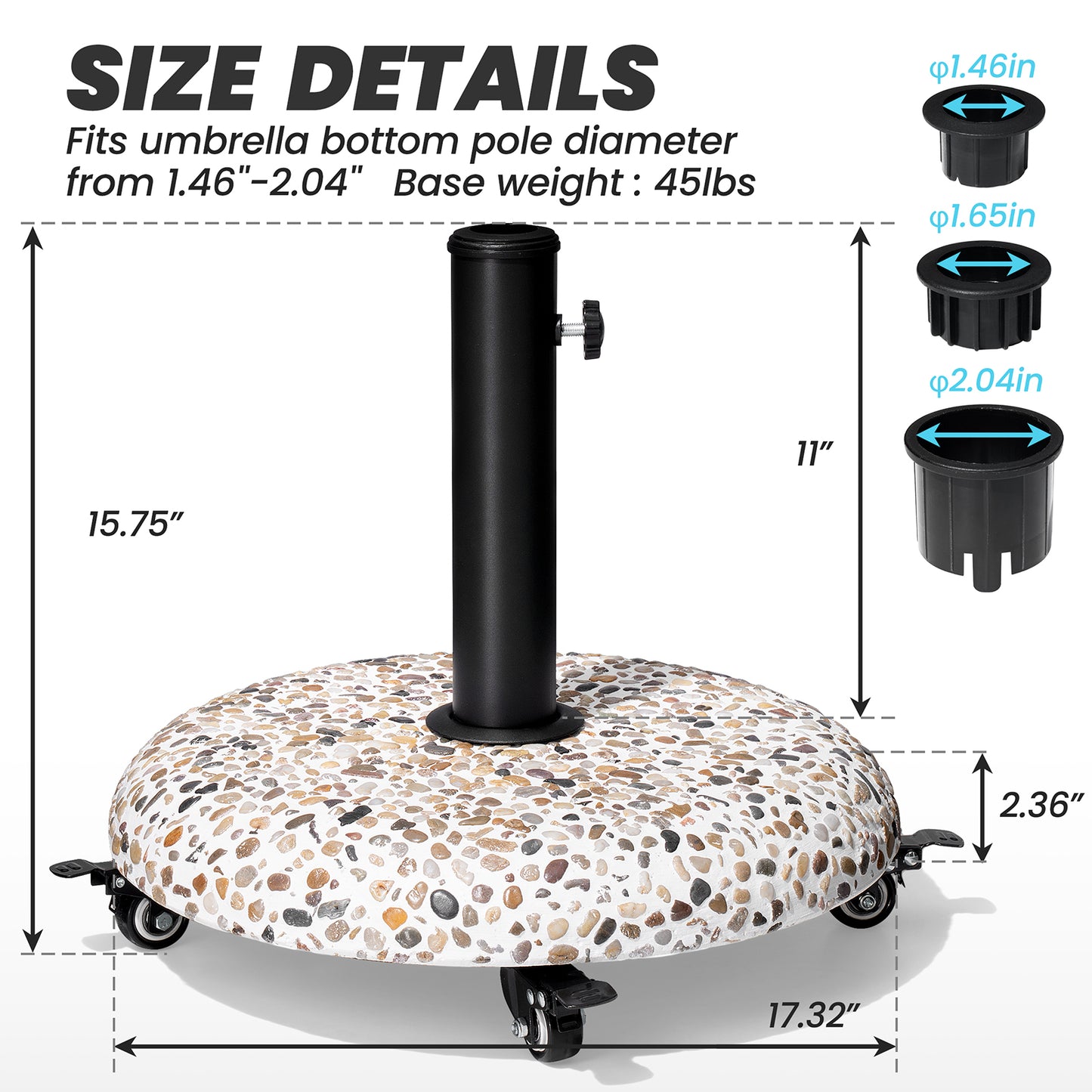 CrestliveProducts 45LBS Outdoor Patio Umbrella Stand Concrete-cobble Finish Swivel Wheels Adjustable Knob