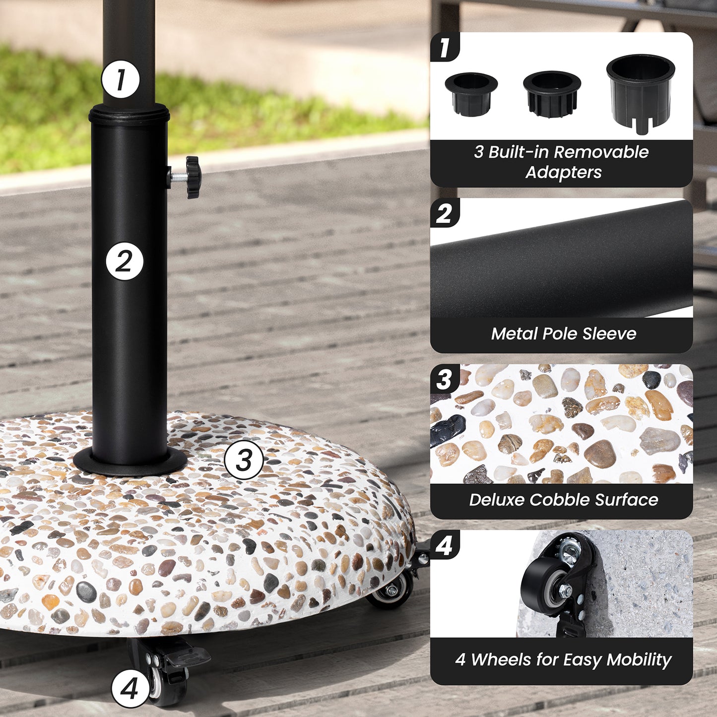 CrestliveProducts 45LBS Outdoor Patio Umbrella Stand Concrete-cobble Finish Swivel Wheels Adjustable Knob
