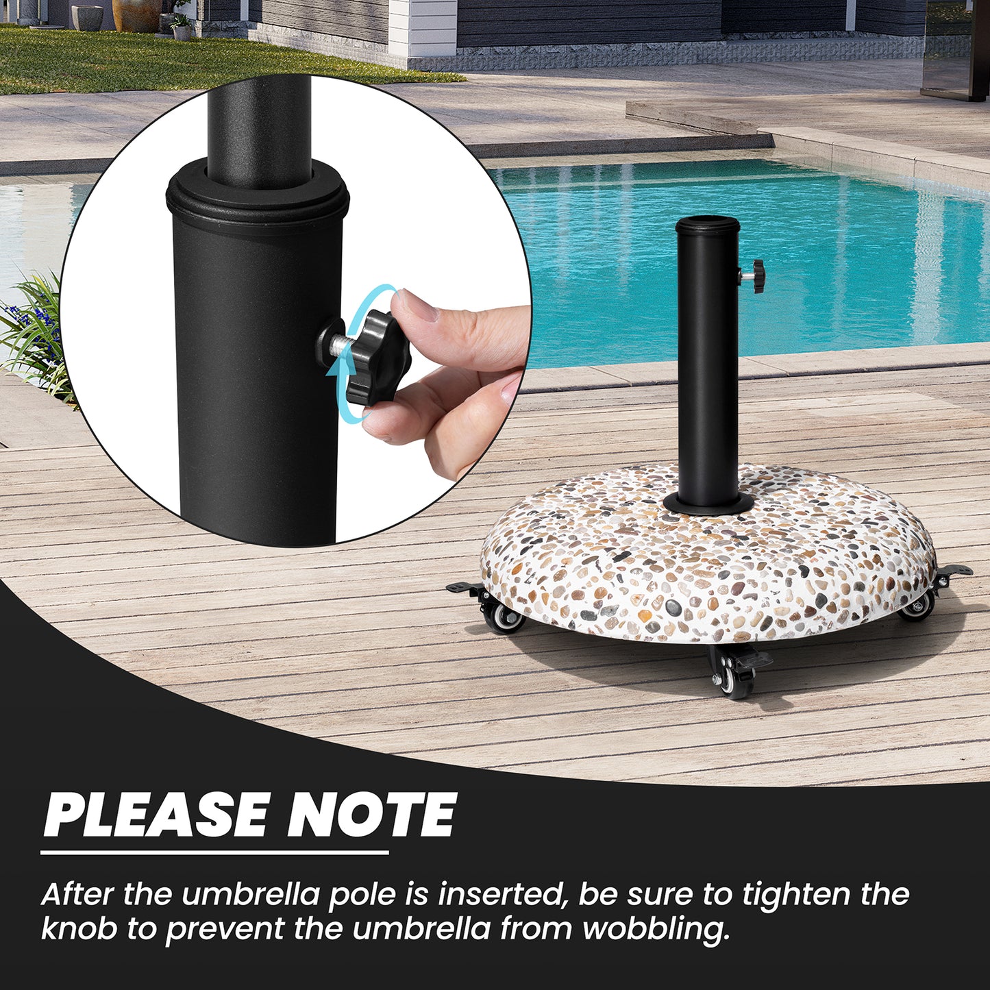 CrestliveProducts 45LBS Outdoor Patio Umbrella Stand Concrete-cobble Finish Swivel Wheels Adjustable Knob