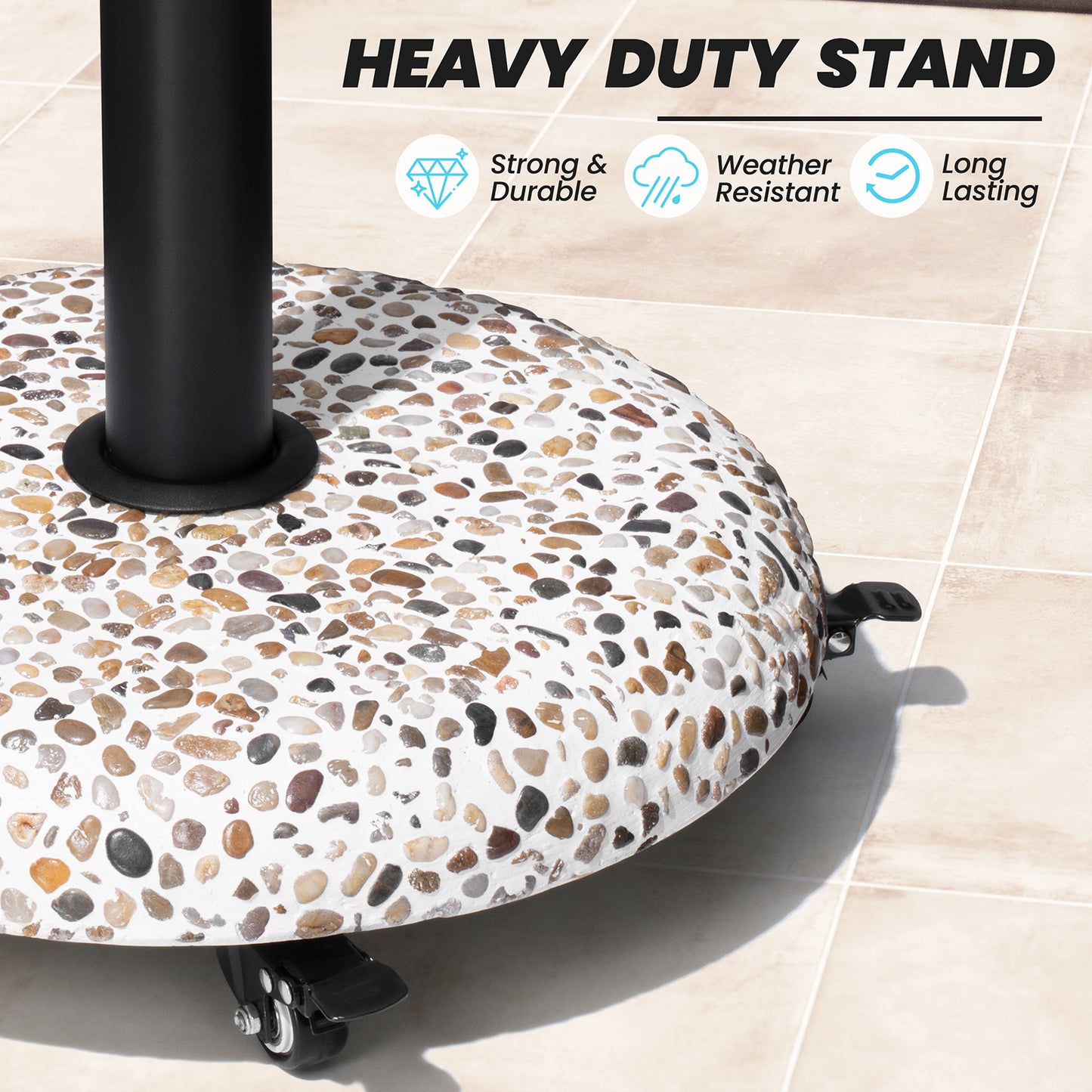CrestliveProducts 45LBS Outdoor Patio Umbrella Stand Concrete-cobble Finish Swivel Wheels Adjustable Knob