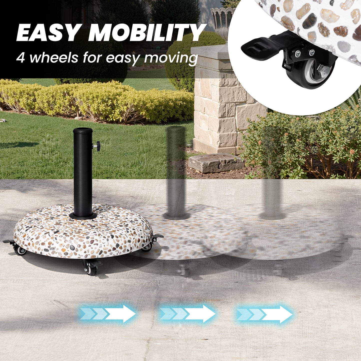 CrestliveProducts 45LBS Outdoor Patio Umbrella Stand Concrete-cobble Finish Swivel Wheels Adjustable Knob