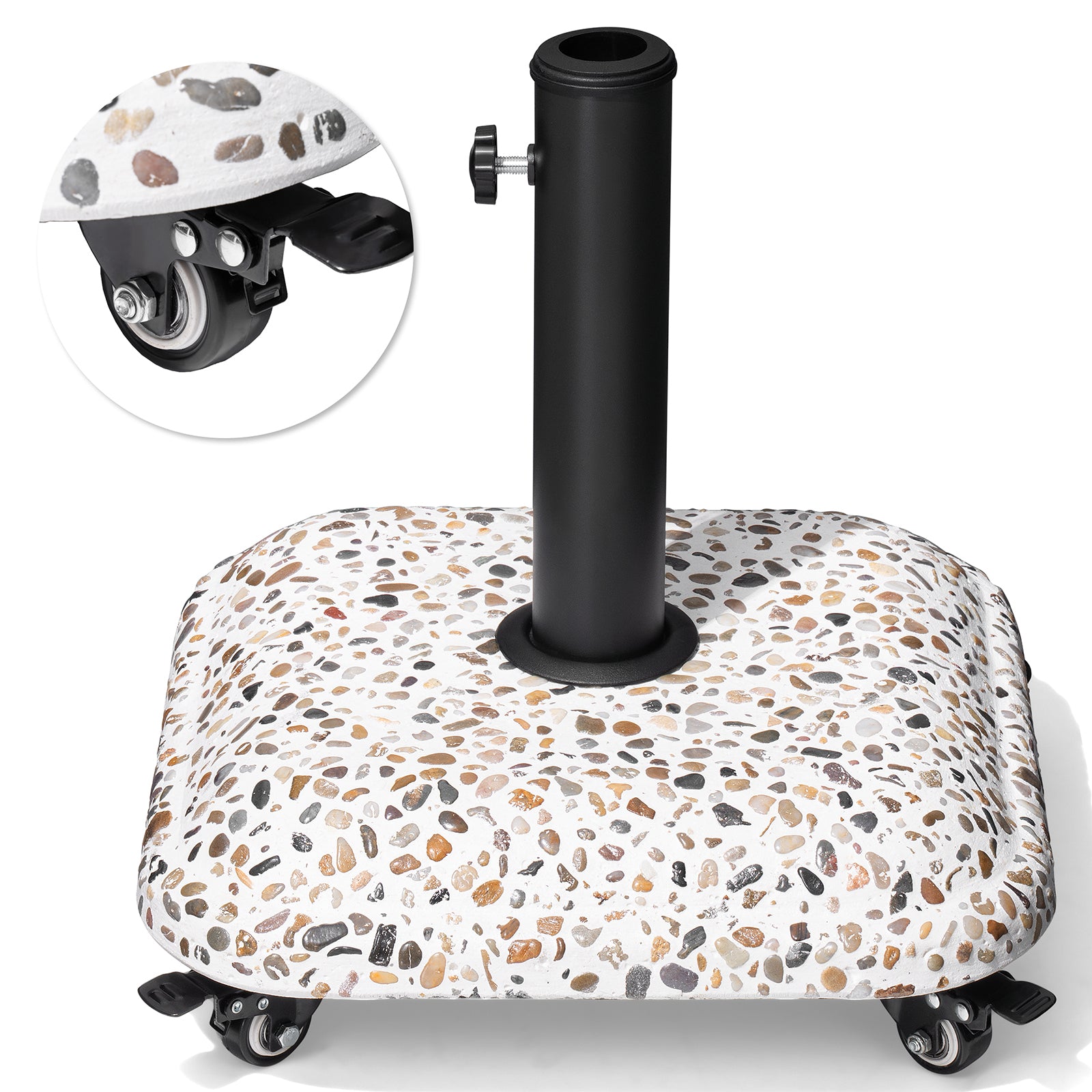45 lbs Cobble Cement Patio Umbrella Base w/ Wheels