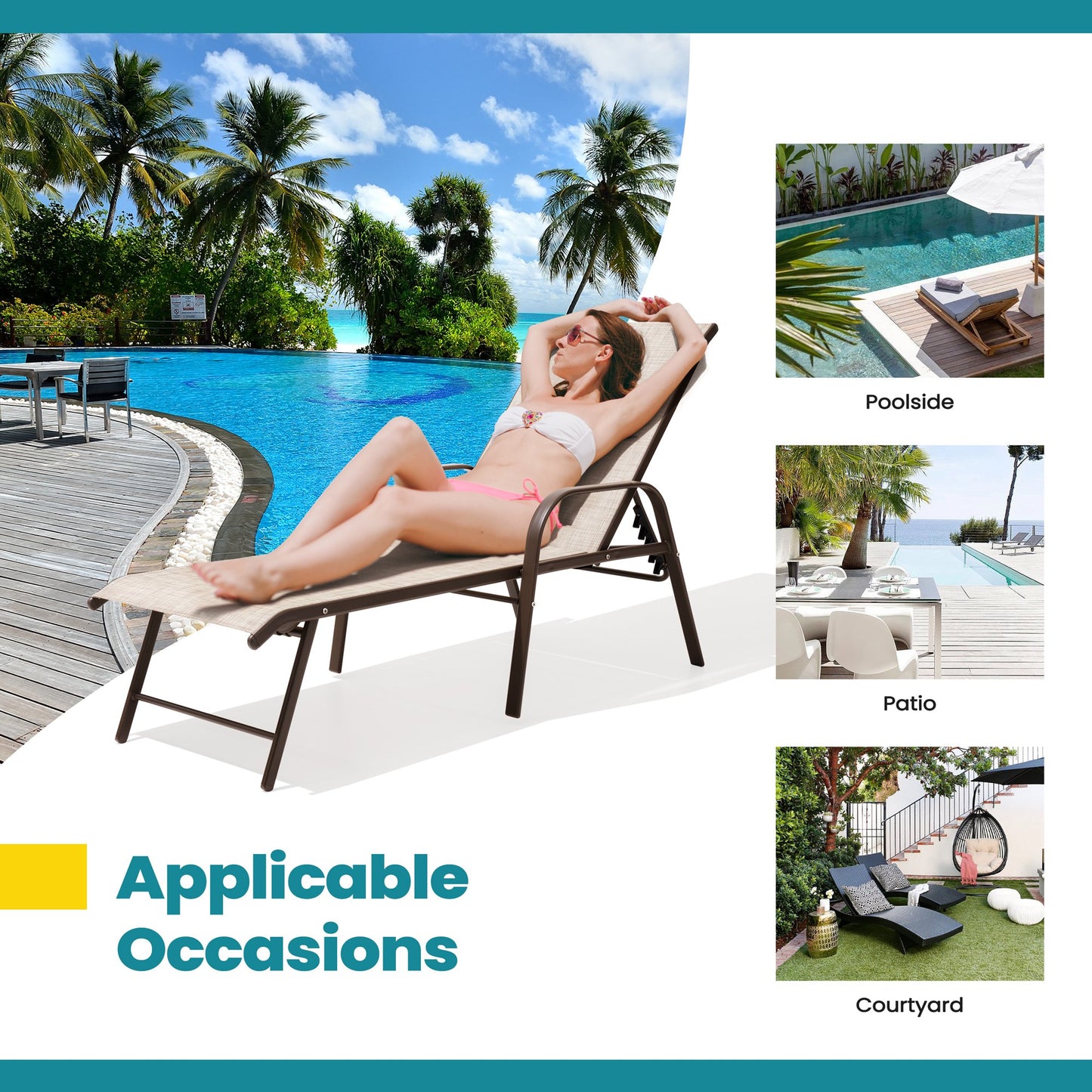 Crestlive Products Aluminum Adjustable Chaise Lounge Chairs with Armrests Set of 2