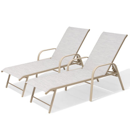 Crestlive Products Aluminum Adjustable Chaise Lounge Chairs with Armrests Set of 2