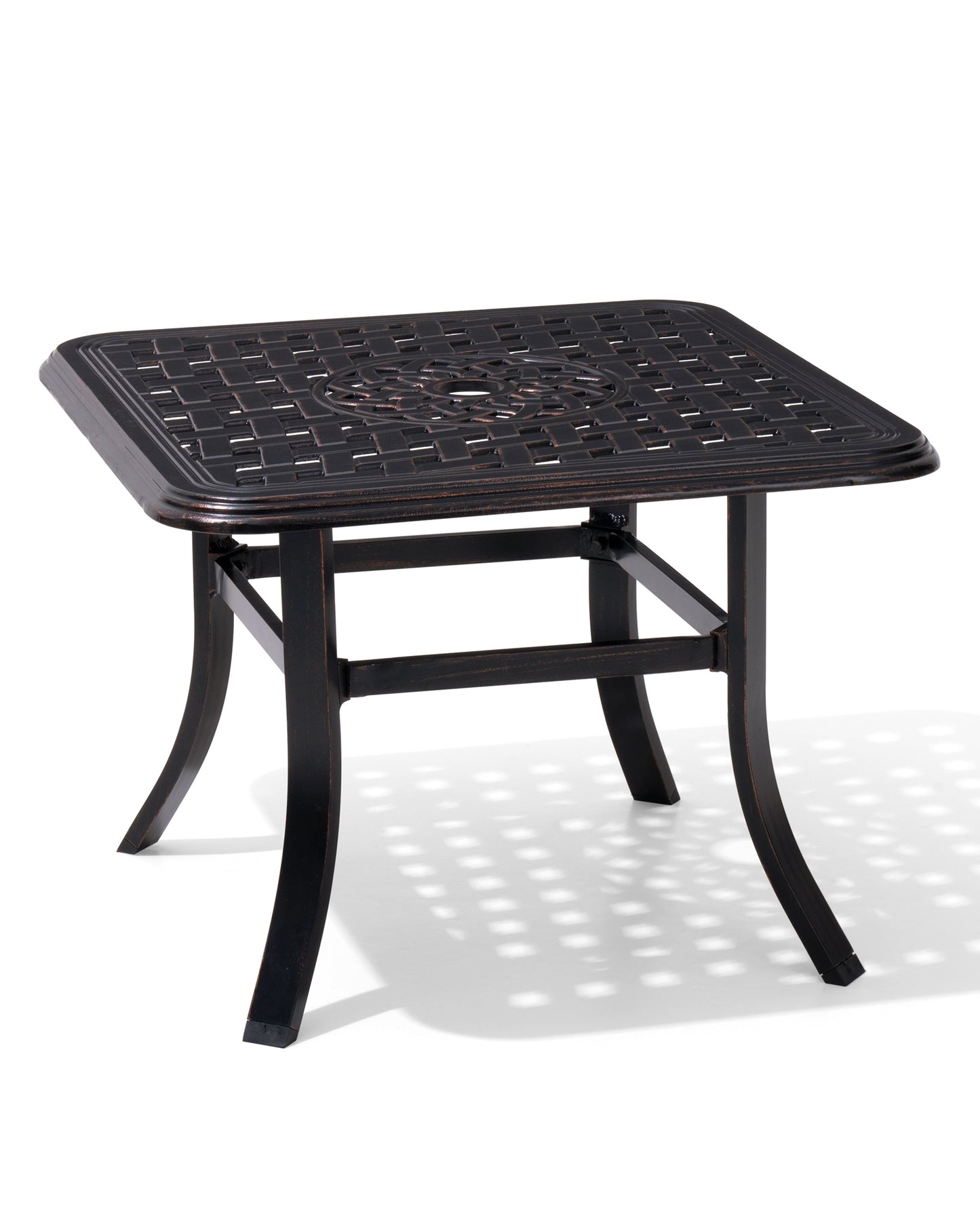 Crestlive Products Black Square Cast Aluminum Outdoor Side Table with Umbrella Hole