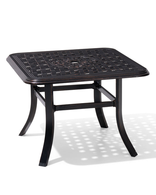 Crestlive Products Black Square Cast Aluminum Outdoor Side Table with Umbrella Hole