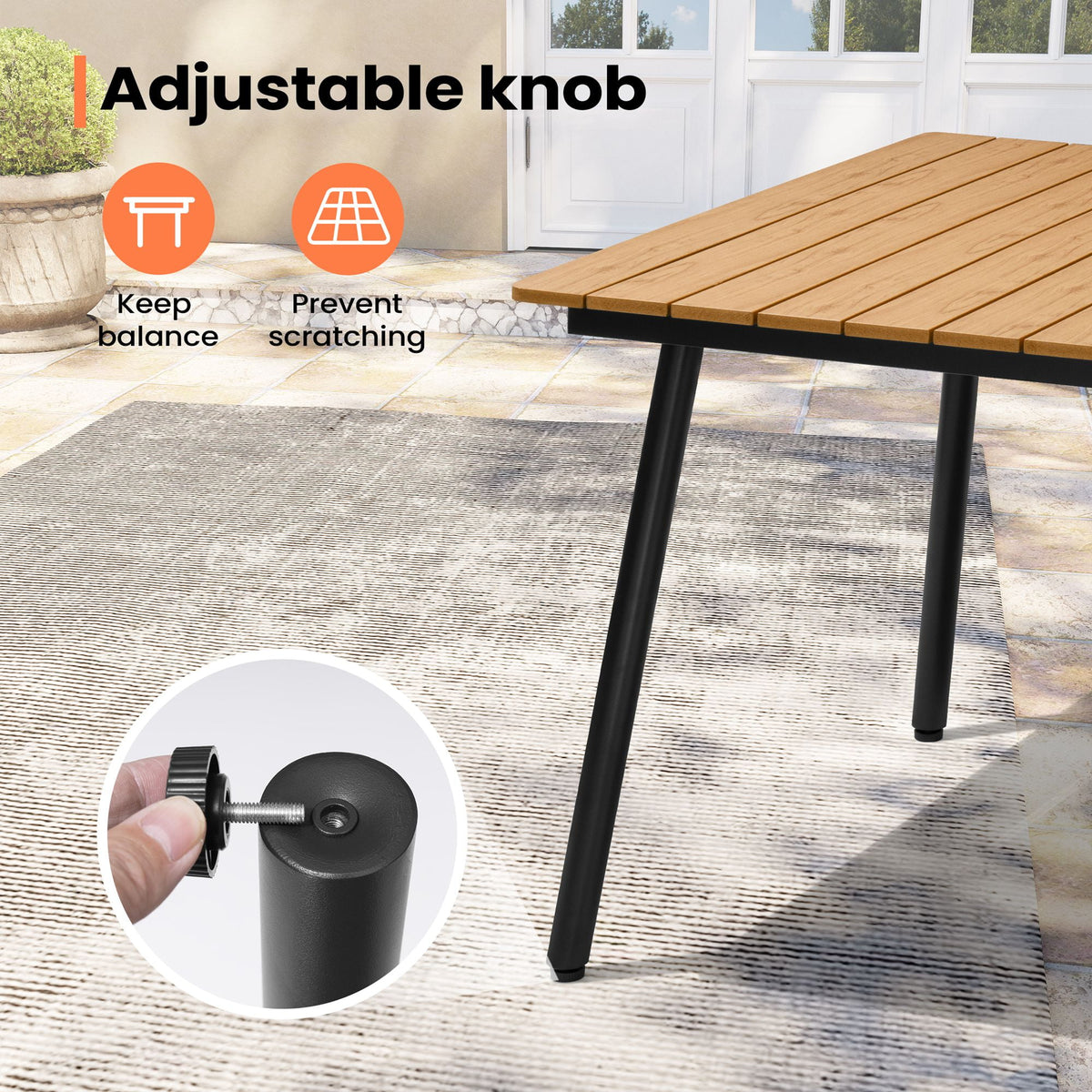 Crestlive Products 83" Patio Outdoor Dining Table for 6-8, Sturdy Aluminum Frame Wood-Grain Top with Umbrella Hole, Brown