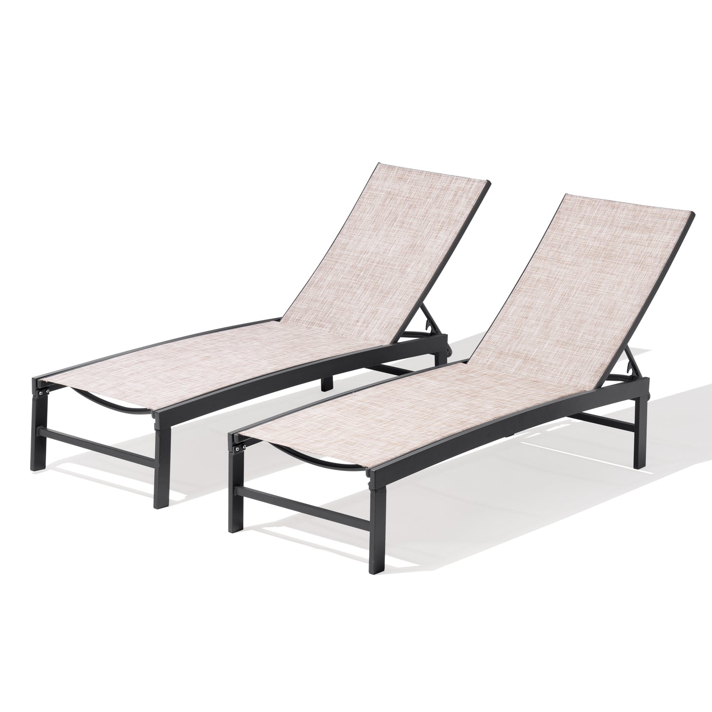 Crestlive Products Set of 2 Outdoor Steel Frame Stationary Chaise Lounge Chairs Gray Mesh