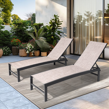 Crestlive Products Set of 2 Outdoor Steel Frame Stationary Chaise Lounge Chairs Gray Mesh