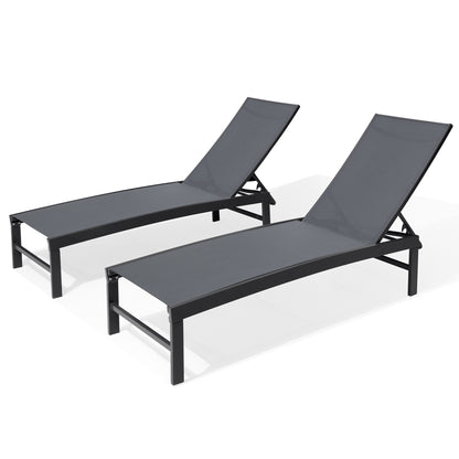 Crestlive Products Set of 2 Outdoor Steel Frame Stationary Chaise Lounge Chairs Gray Mesh