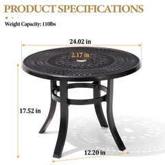 24x24" Round Cast Aluminum Side Table with Umbrella Hole